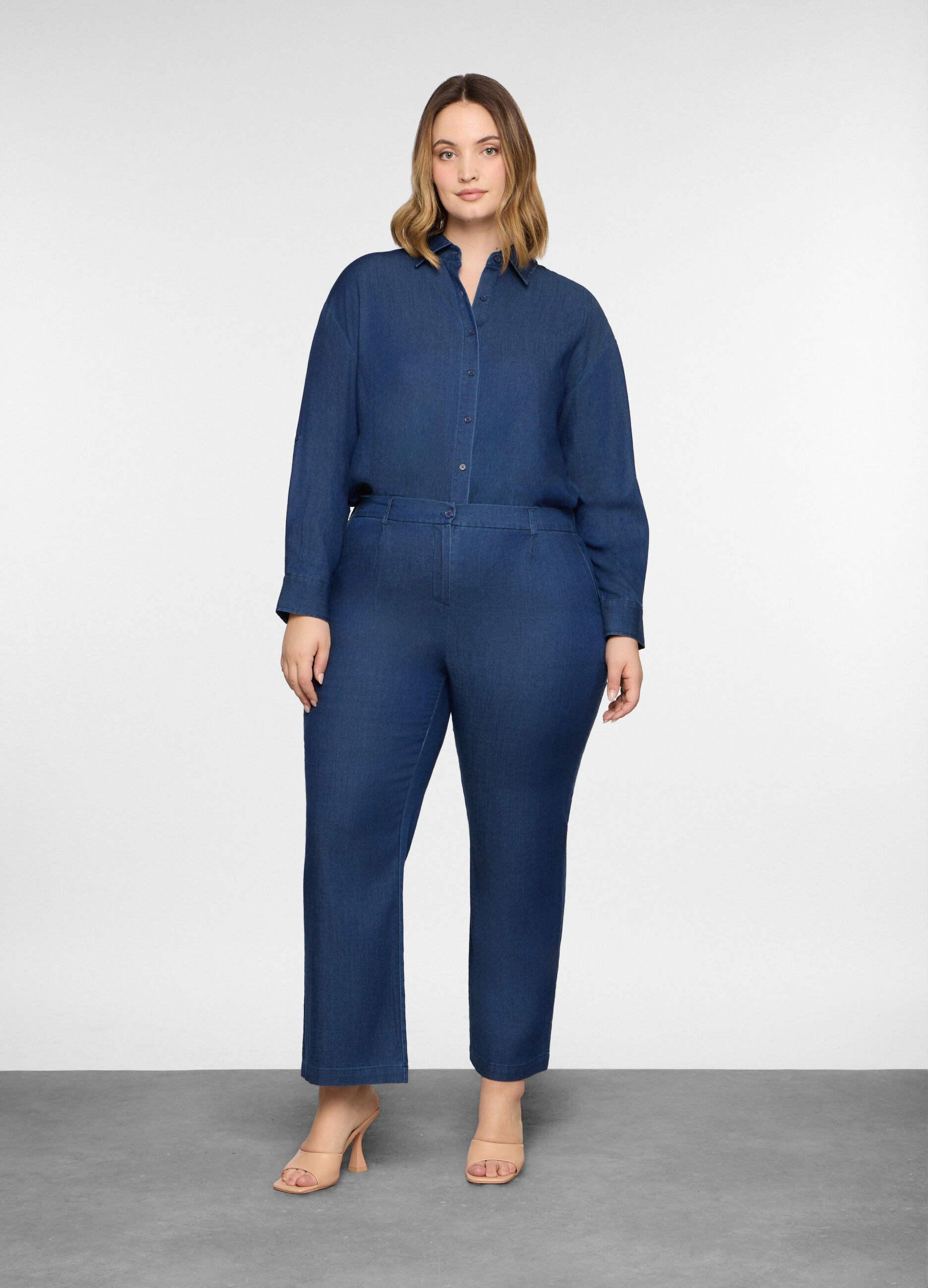 Pantaloni confort fit in denim misto lyocell donna curvy_0