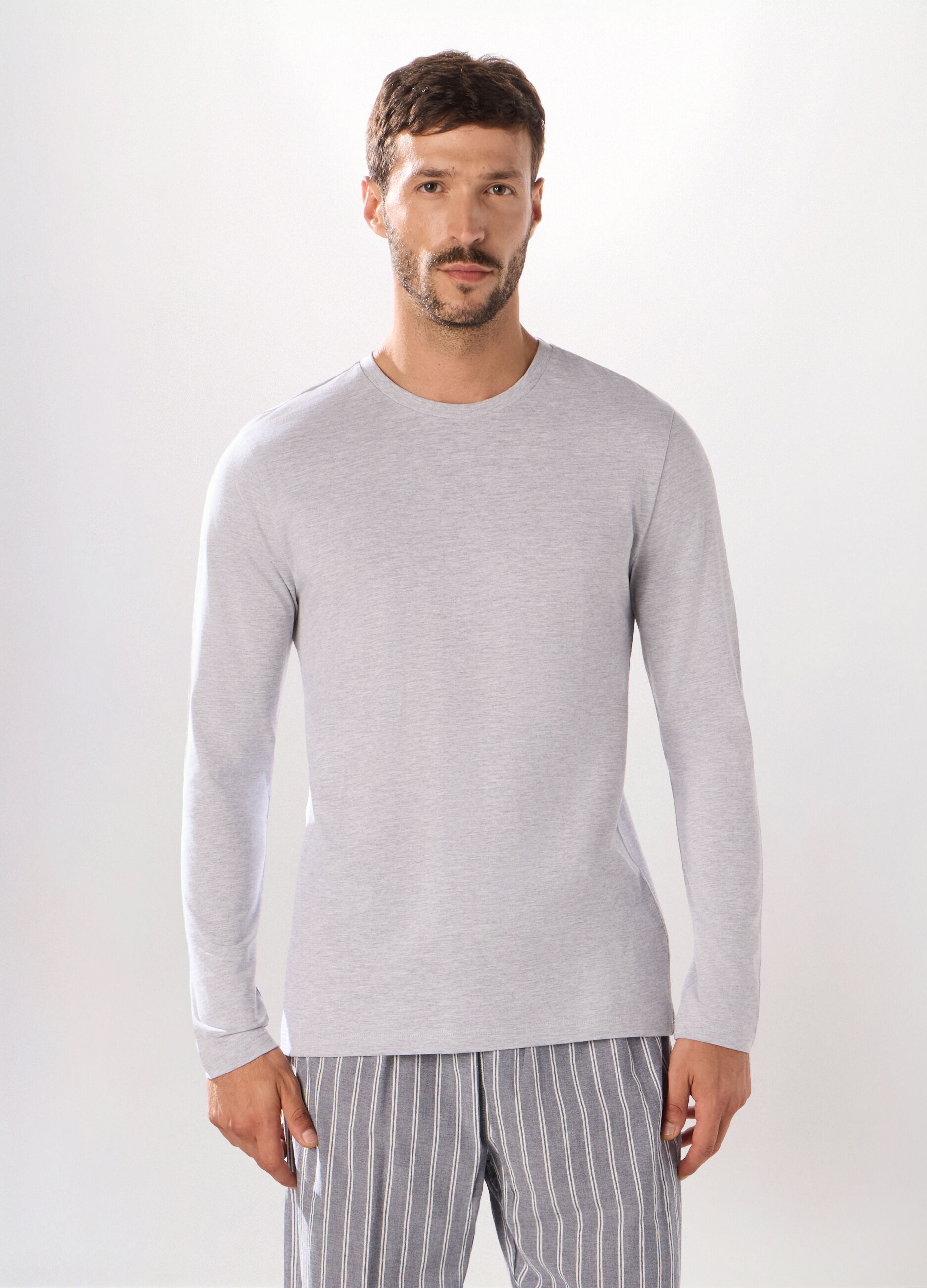 Maglia pigiama a maniche lunghe in jersey di cotone uomo_0