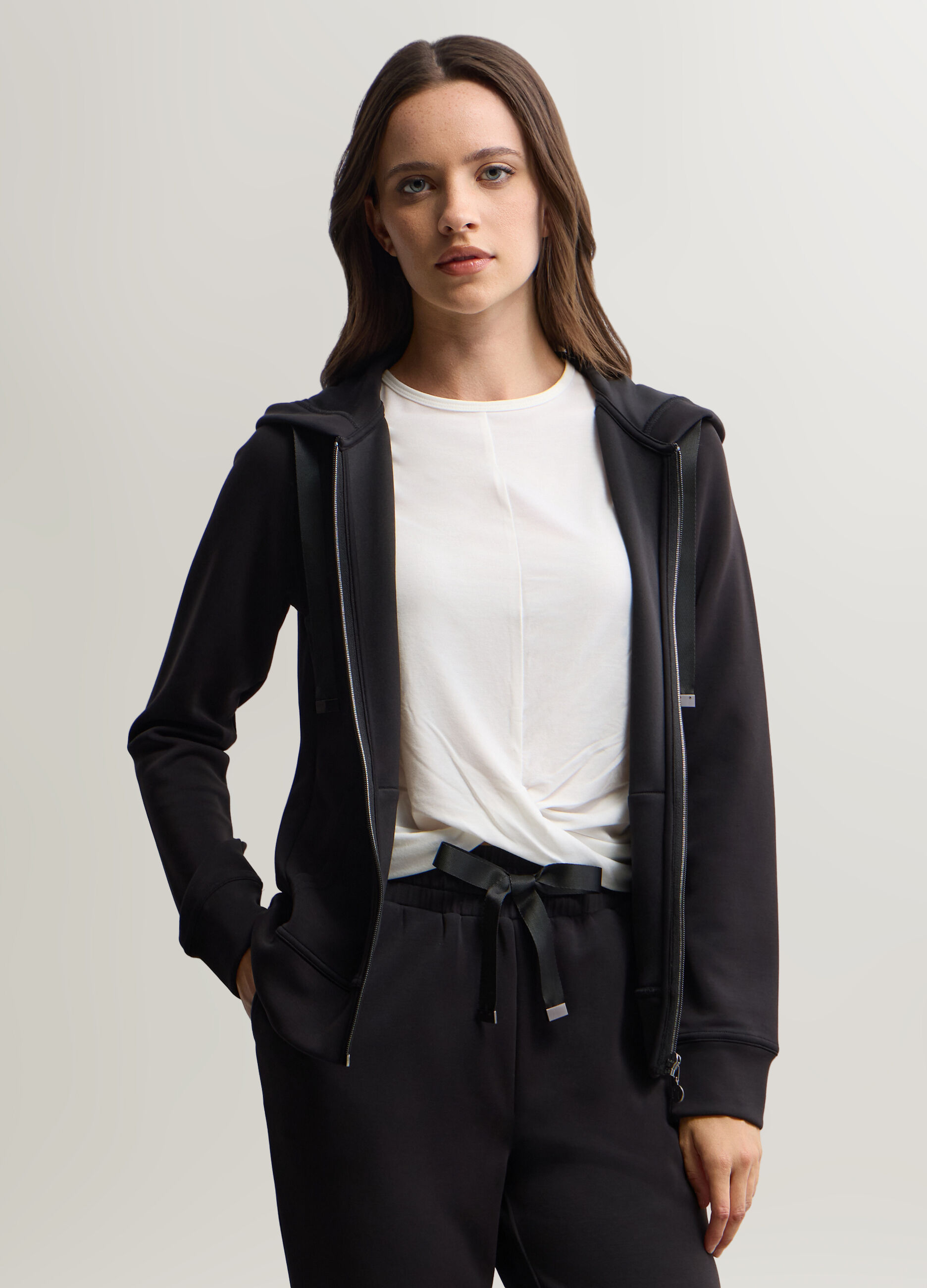 Felpa misto modal stretch con cappuccio donna_0