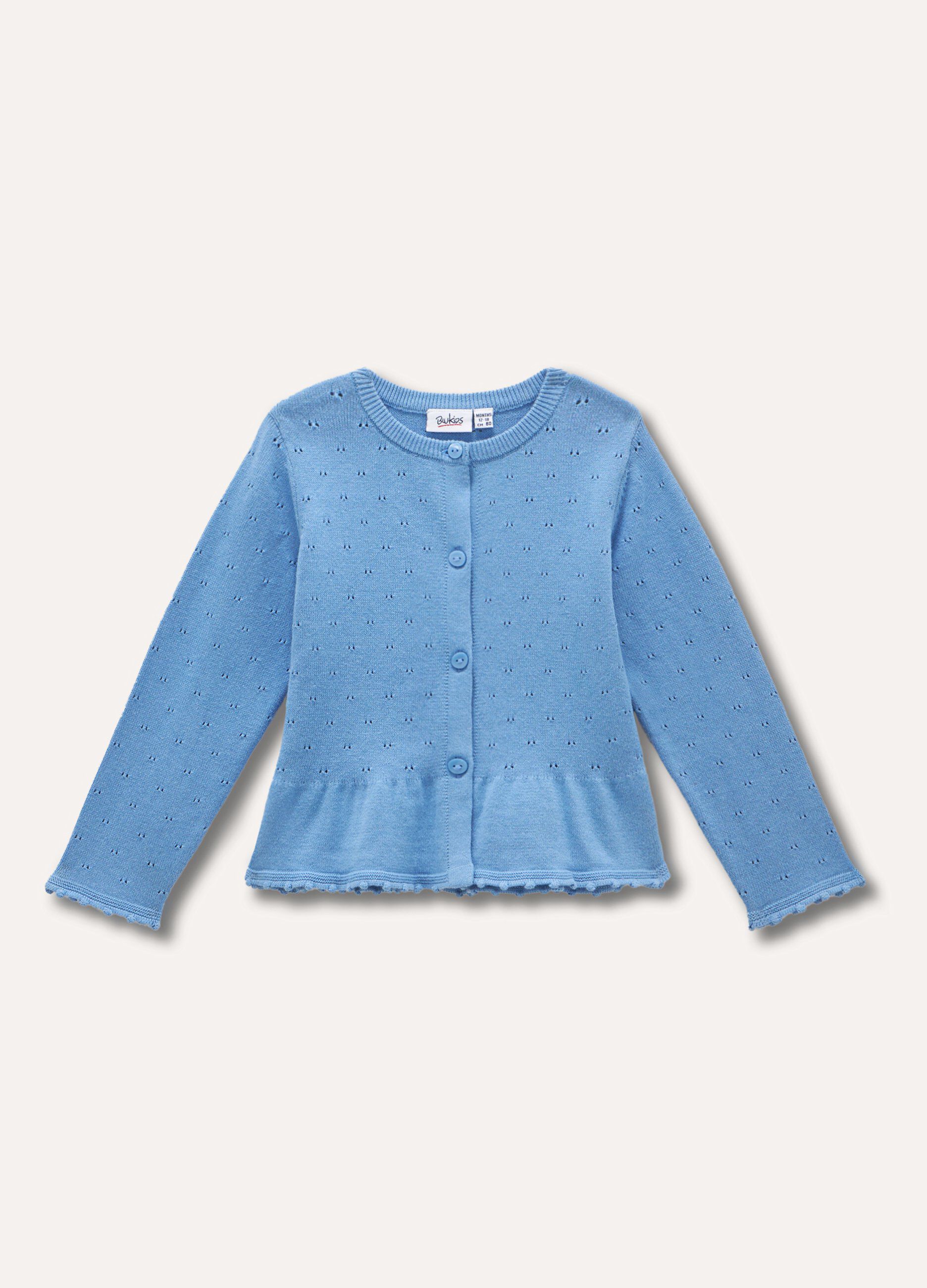 Cardigan in puro cotone con lavorazione traforata neonata_0