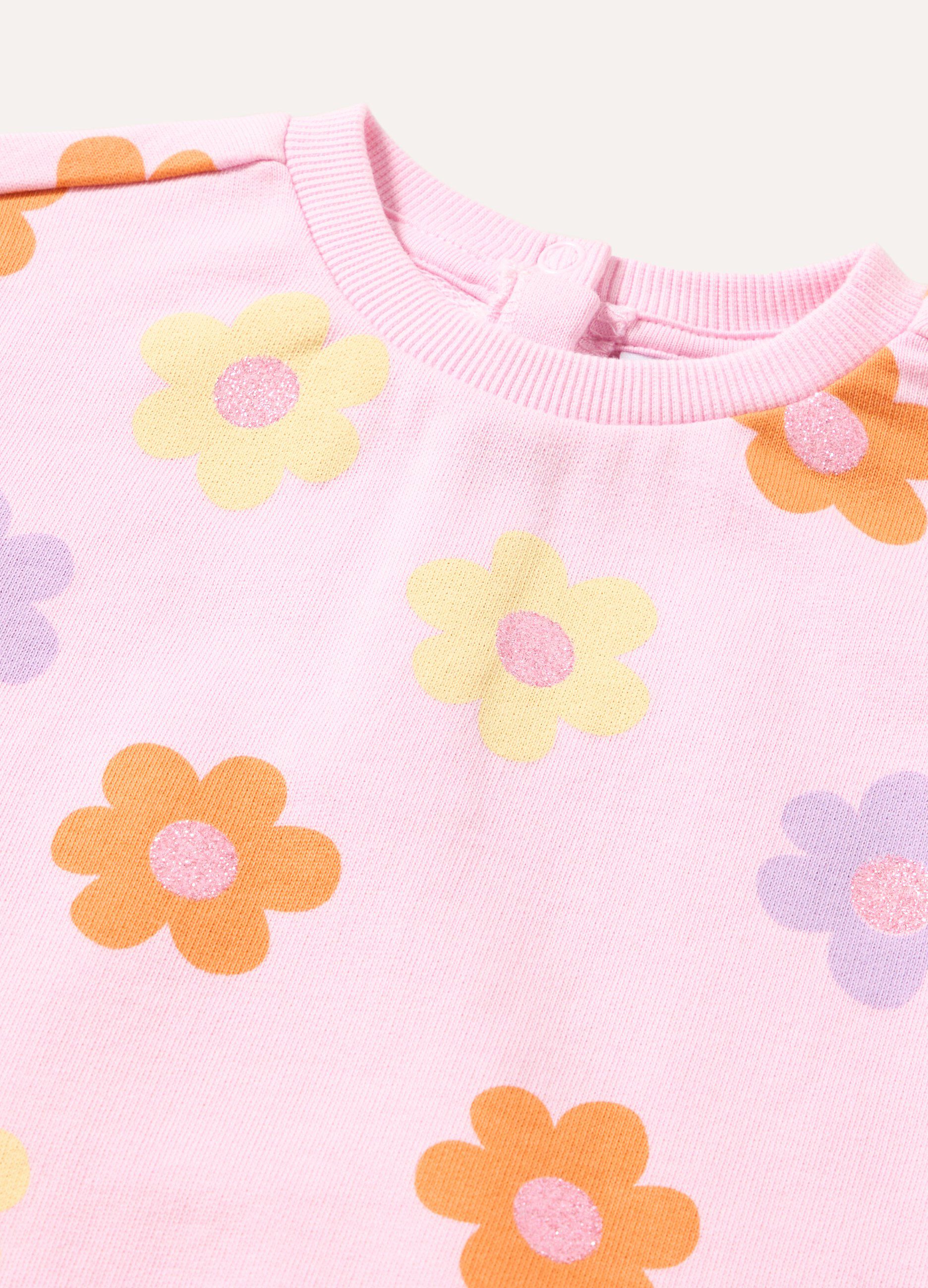 Felpa in puro cotone con rouches neonata
