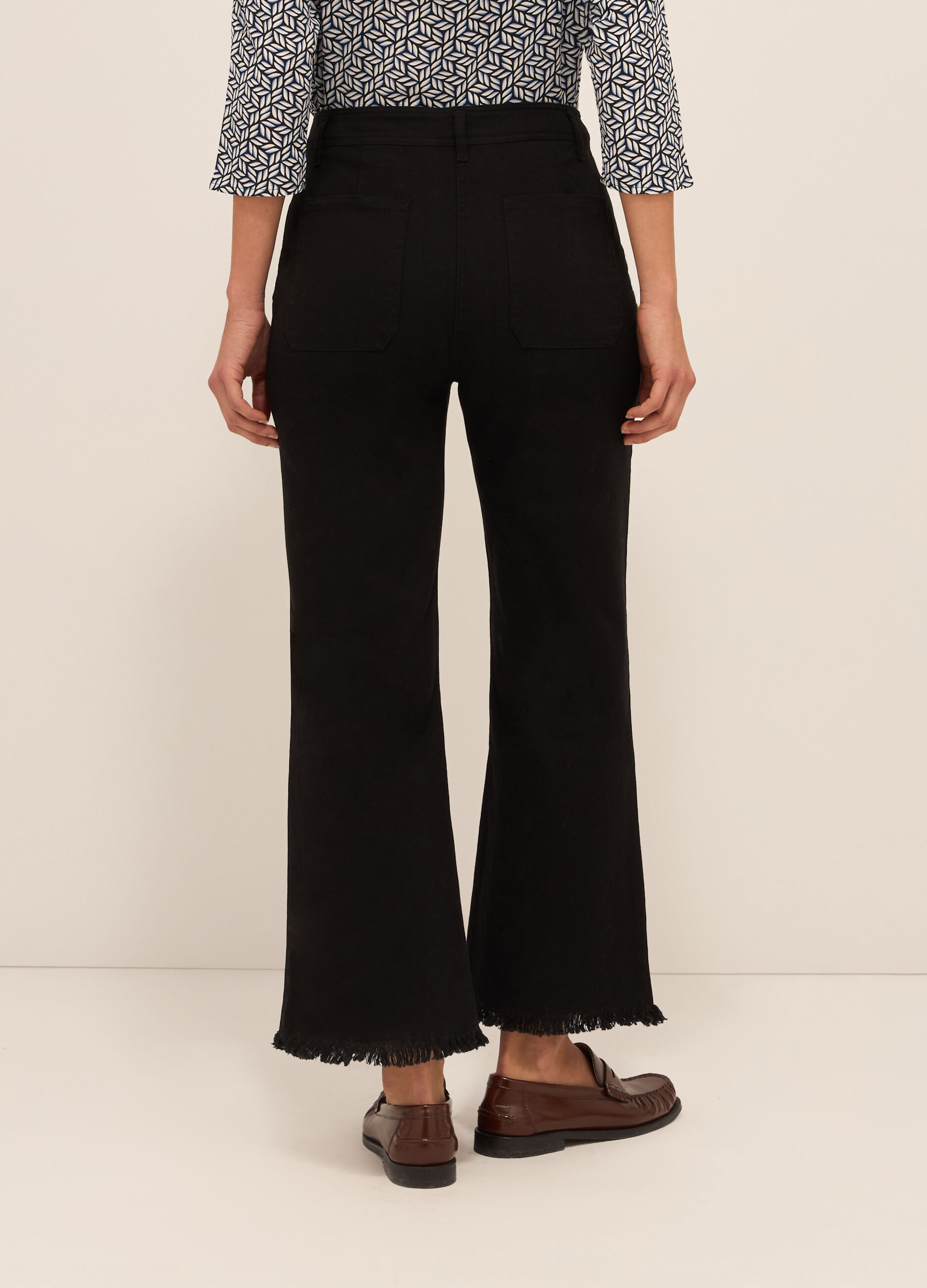 Pantaloni in stretch denim wide leg donna_1
