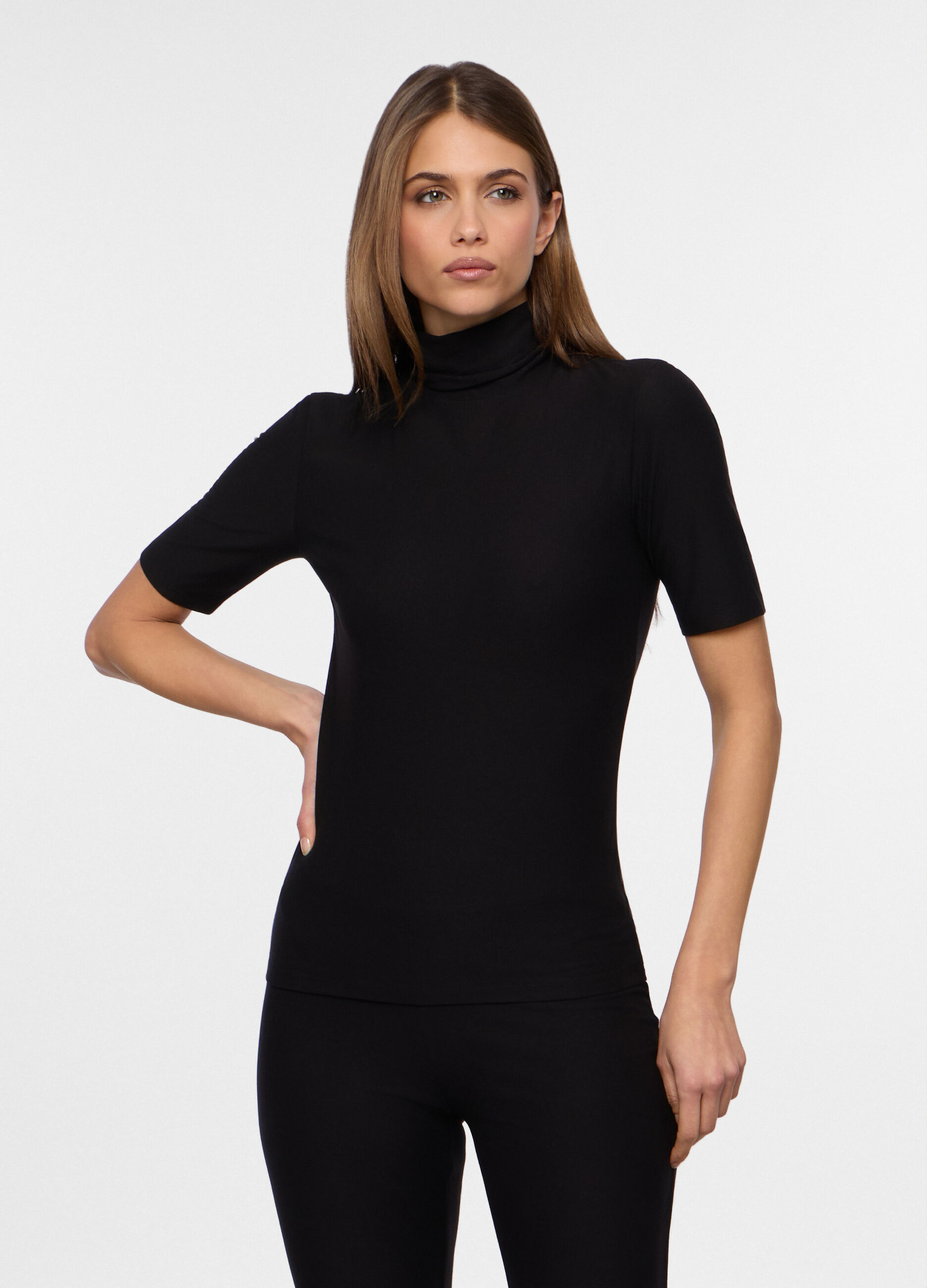 T-shirt a collo alto stretch donna_0