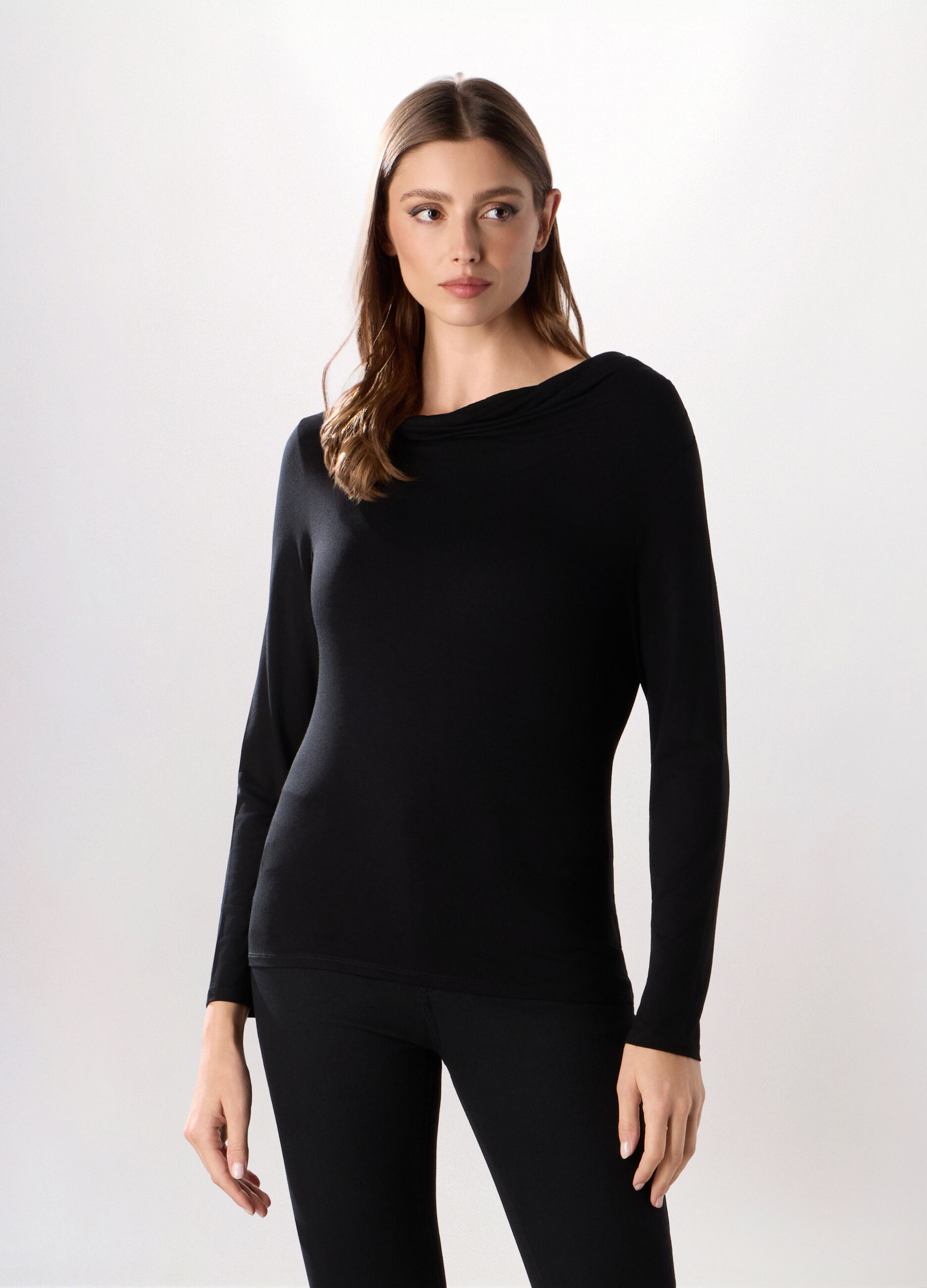 T-shirt in jersey di viscosa stretch donna _0