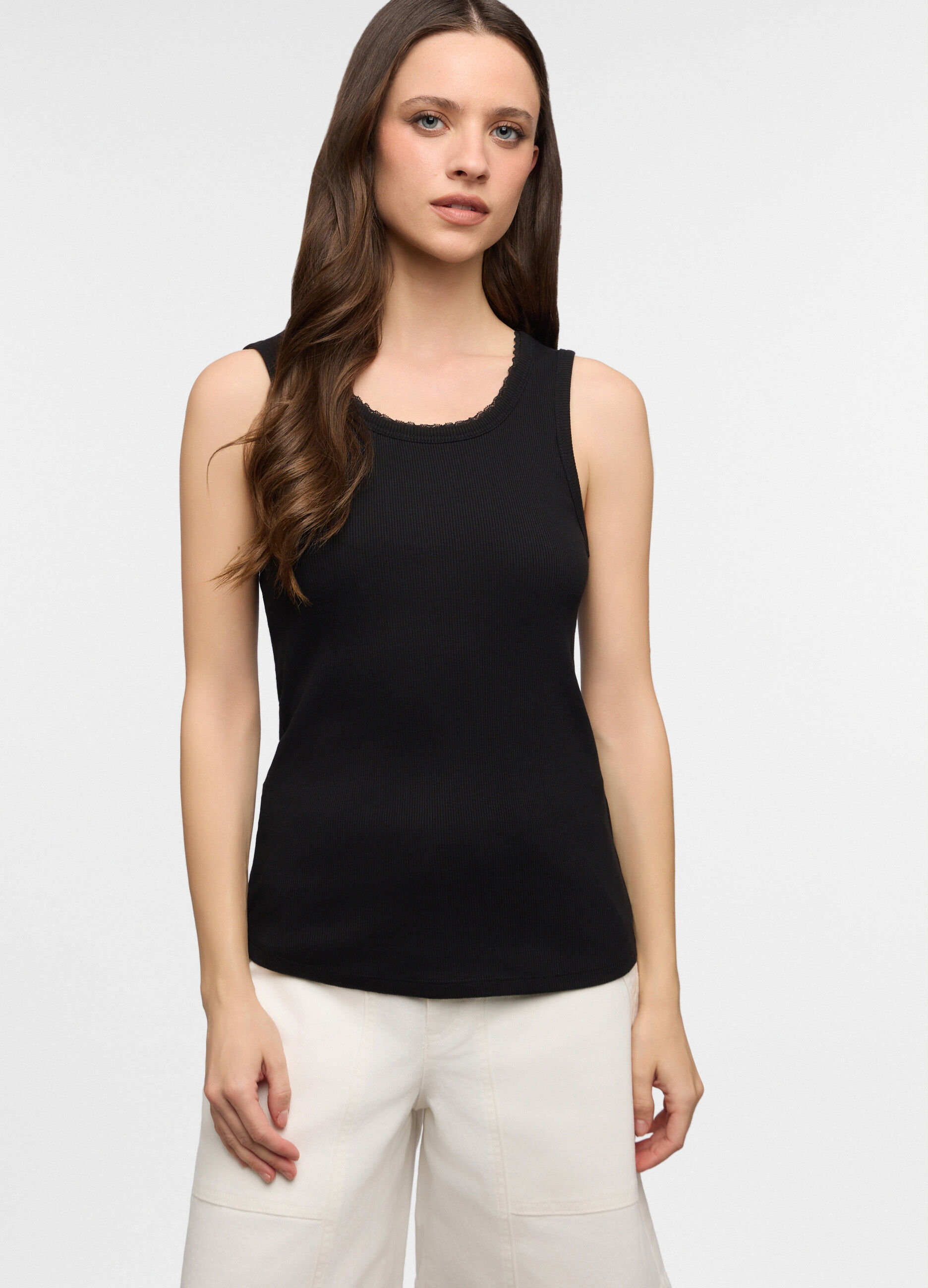 Canotta con scollo rotondo in costina donna_0