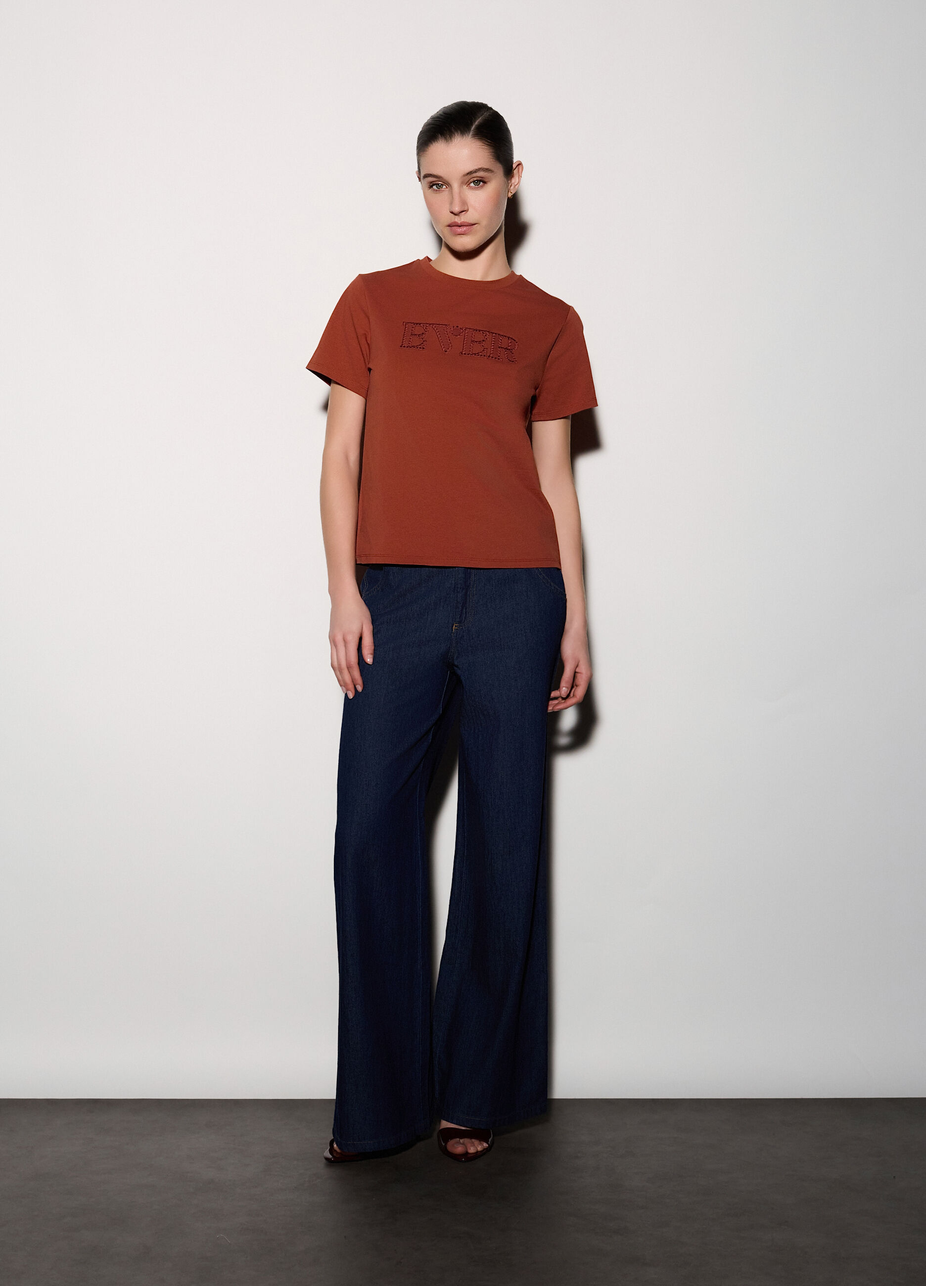 Pantaloni wide leg in denim donna_0