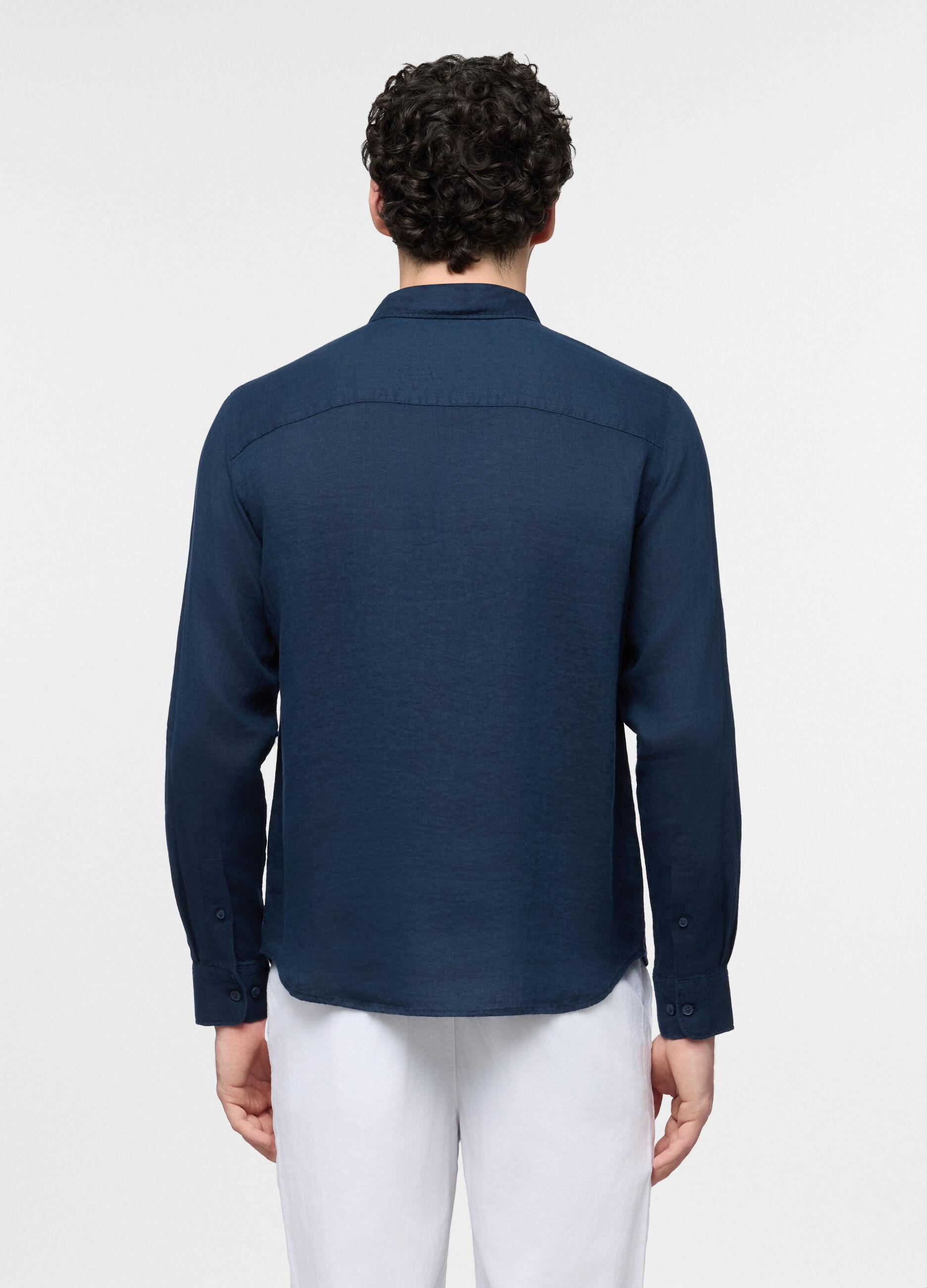 Camicia regular fit con colletto classico in lino uomo_1