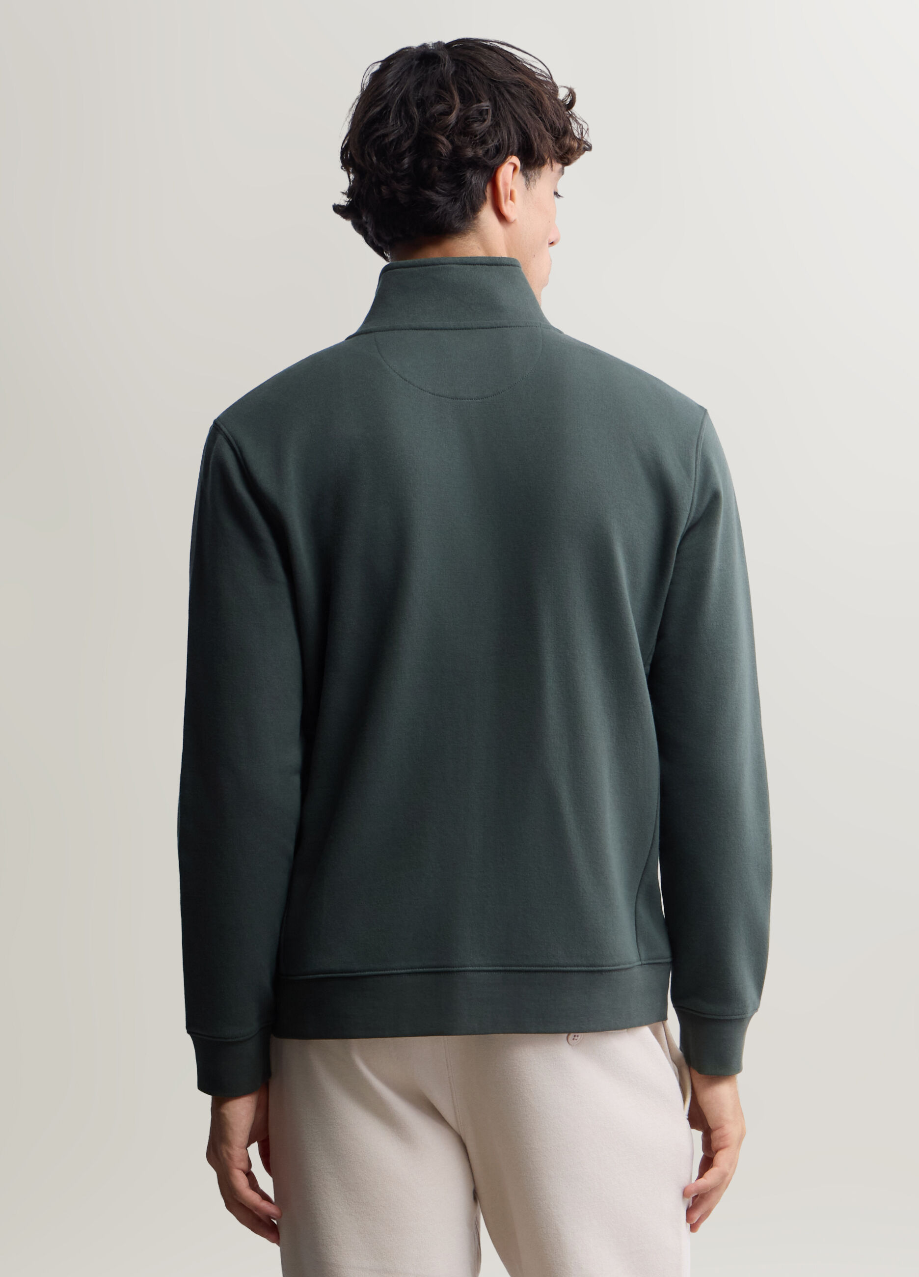 Felpa lupetto con zip in misto cotone uomo_1
