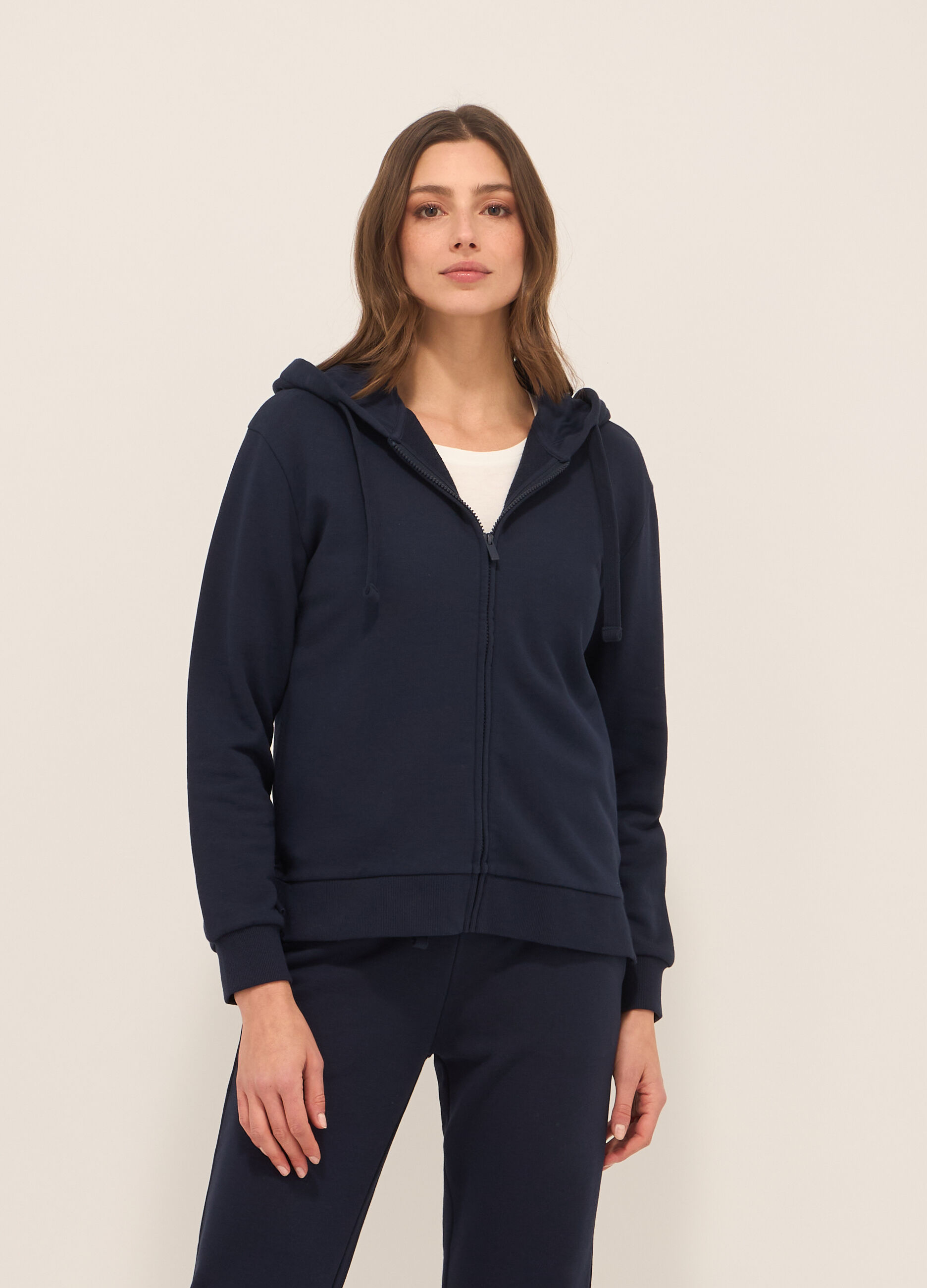 Felpa misto cotone con cappuccio donna_0