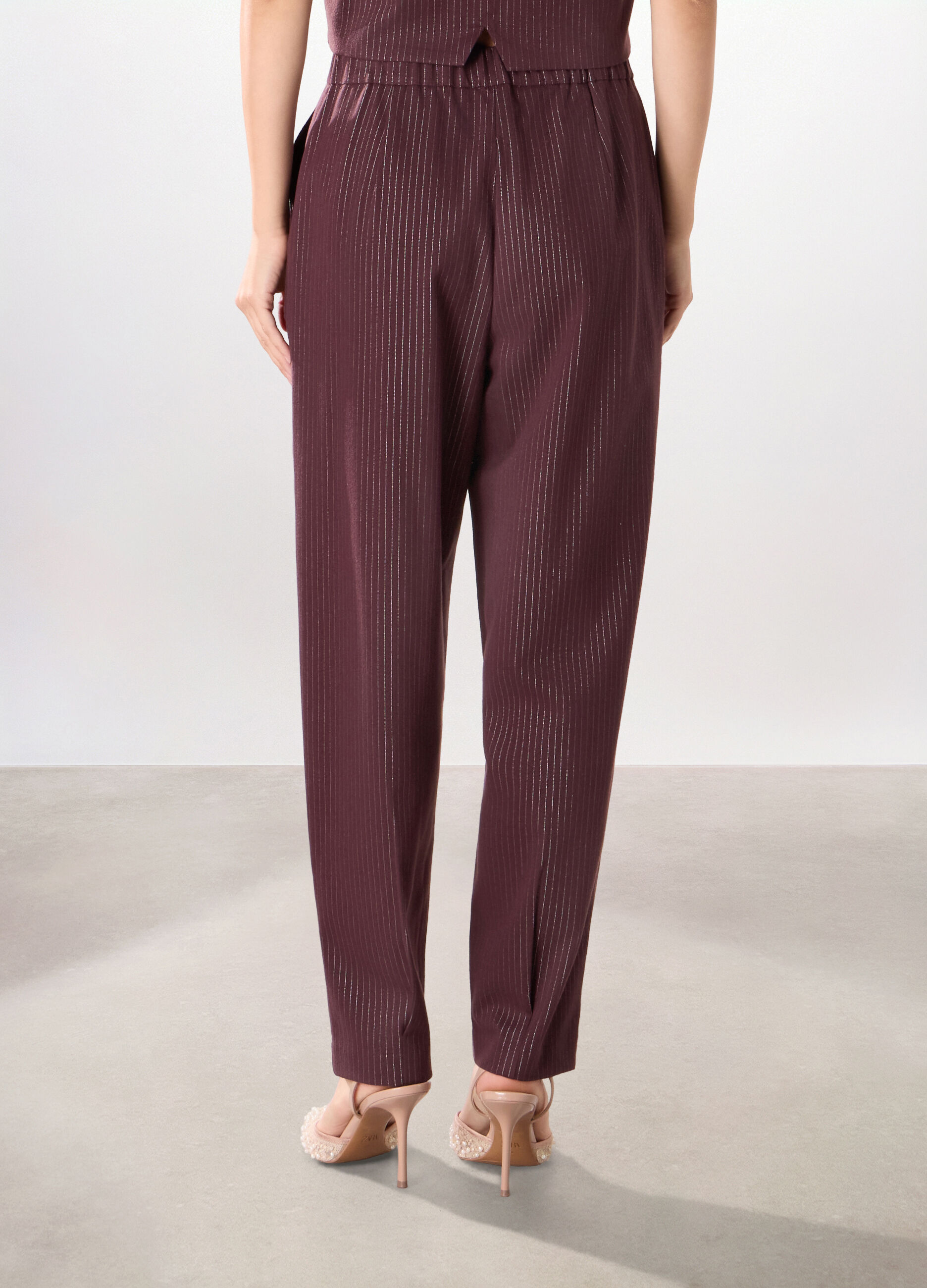 Pantaloni gessati in poli viscosa donna _1