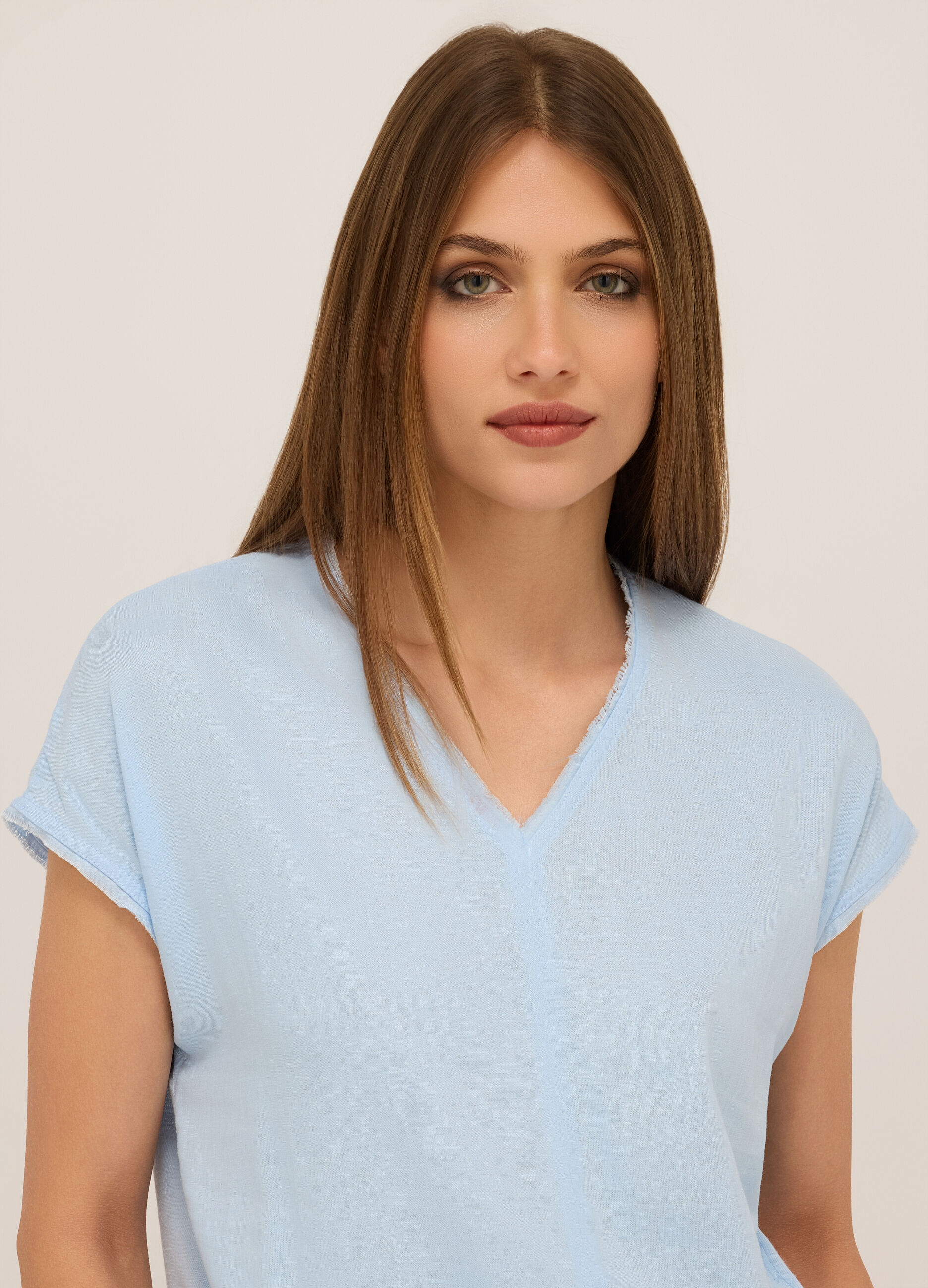 T-shirt misto lino con fiocco donna_2