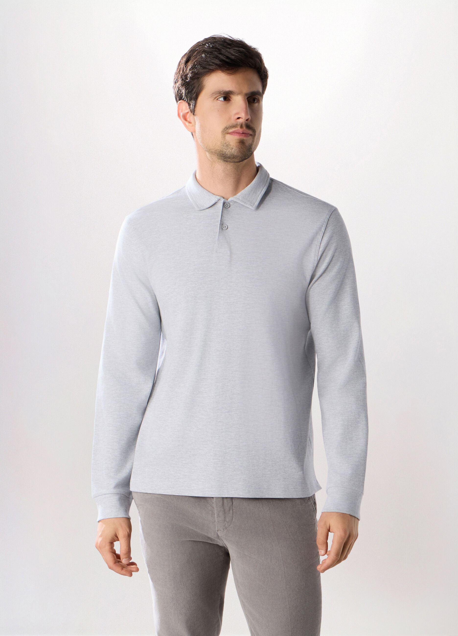 Polo a maniche lunghe in interlock di cotone_0