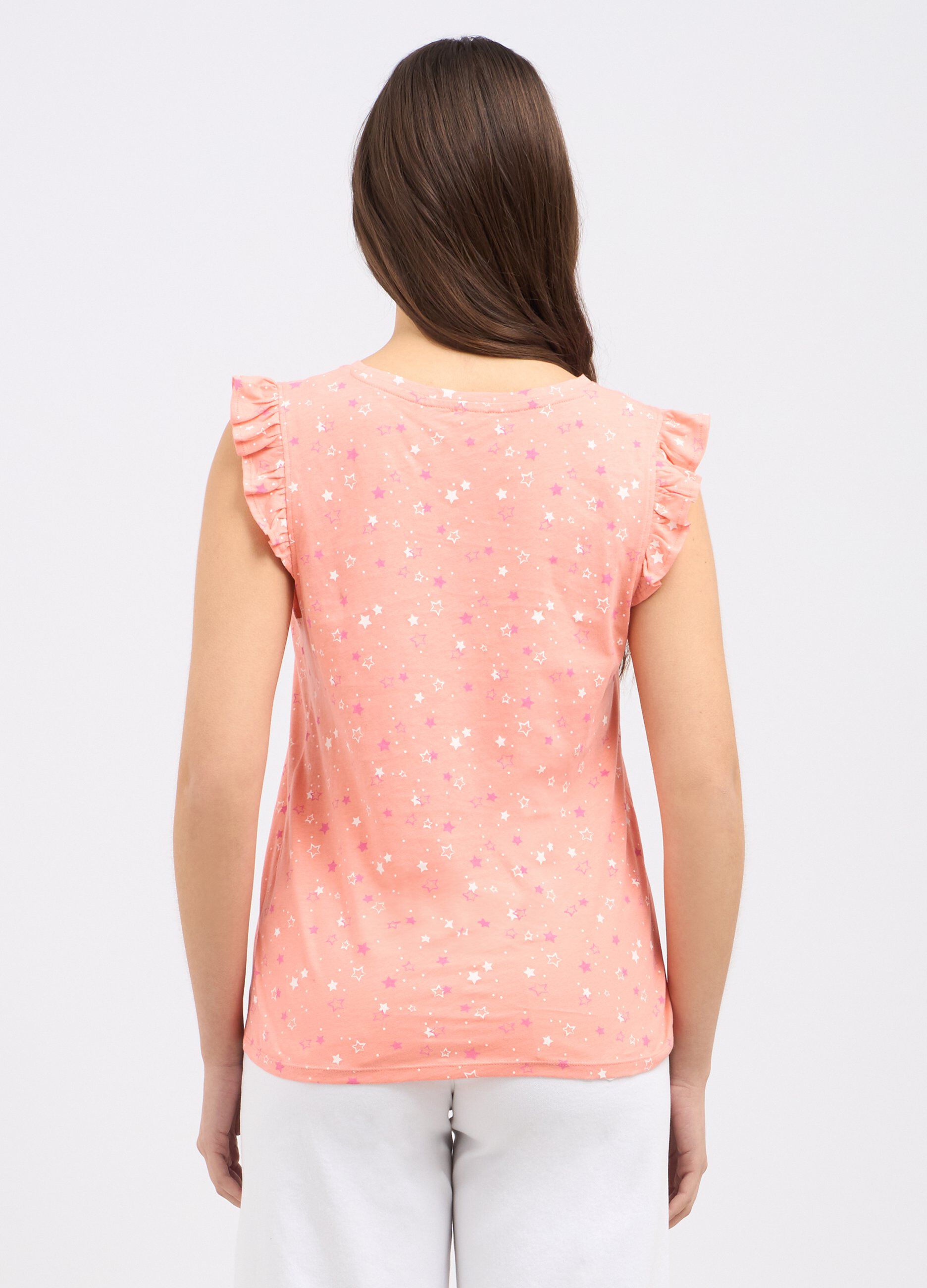 Canotta in puro cotone con rouches su spalle donna_1