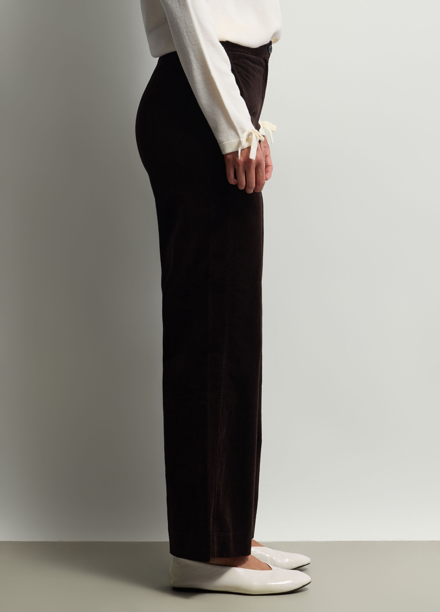 Pantaloni Wide Leg in costina di velluto stretch donna