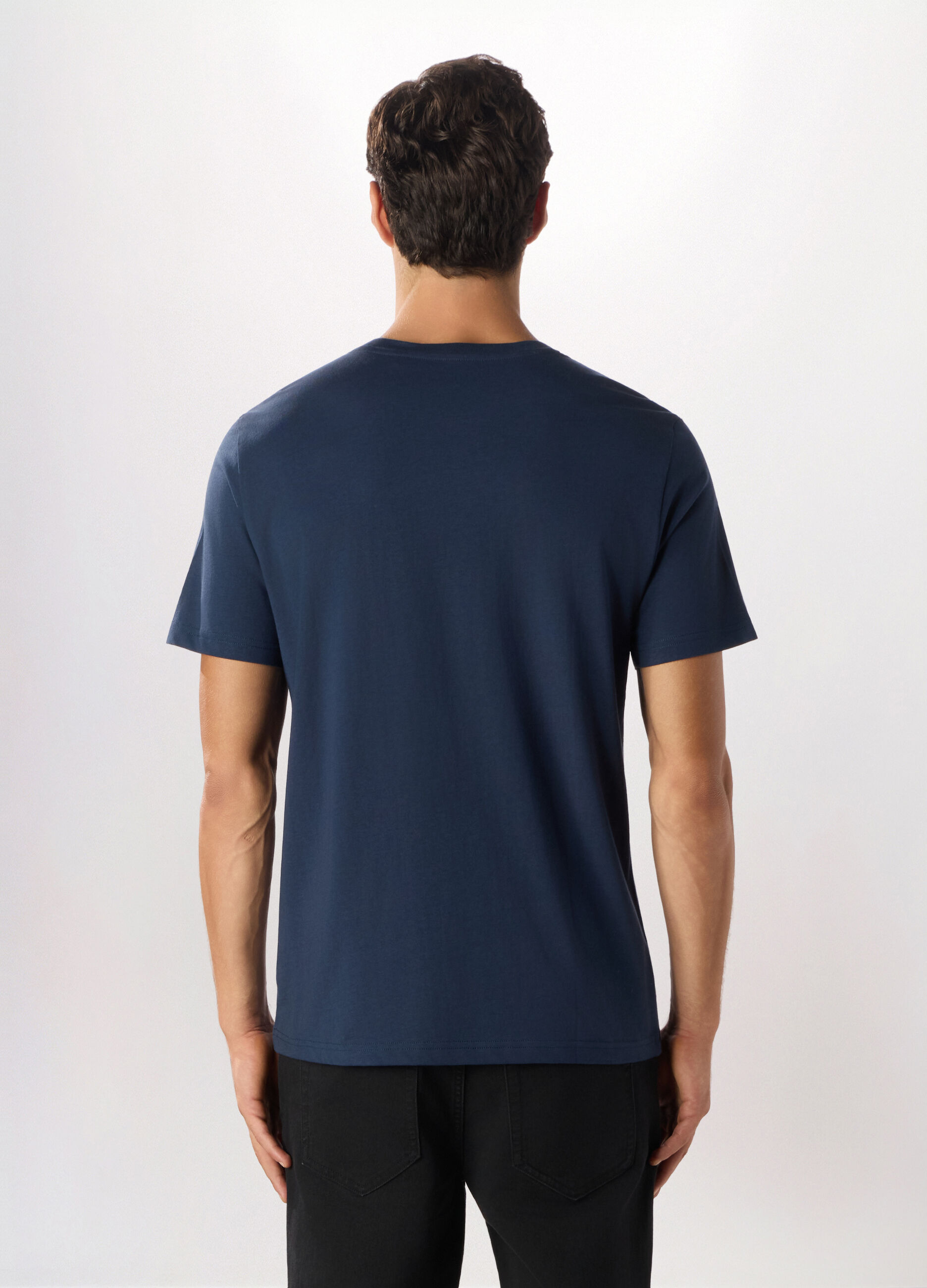 T-shirt girocollo con stampa samurai in cotone uomo_1