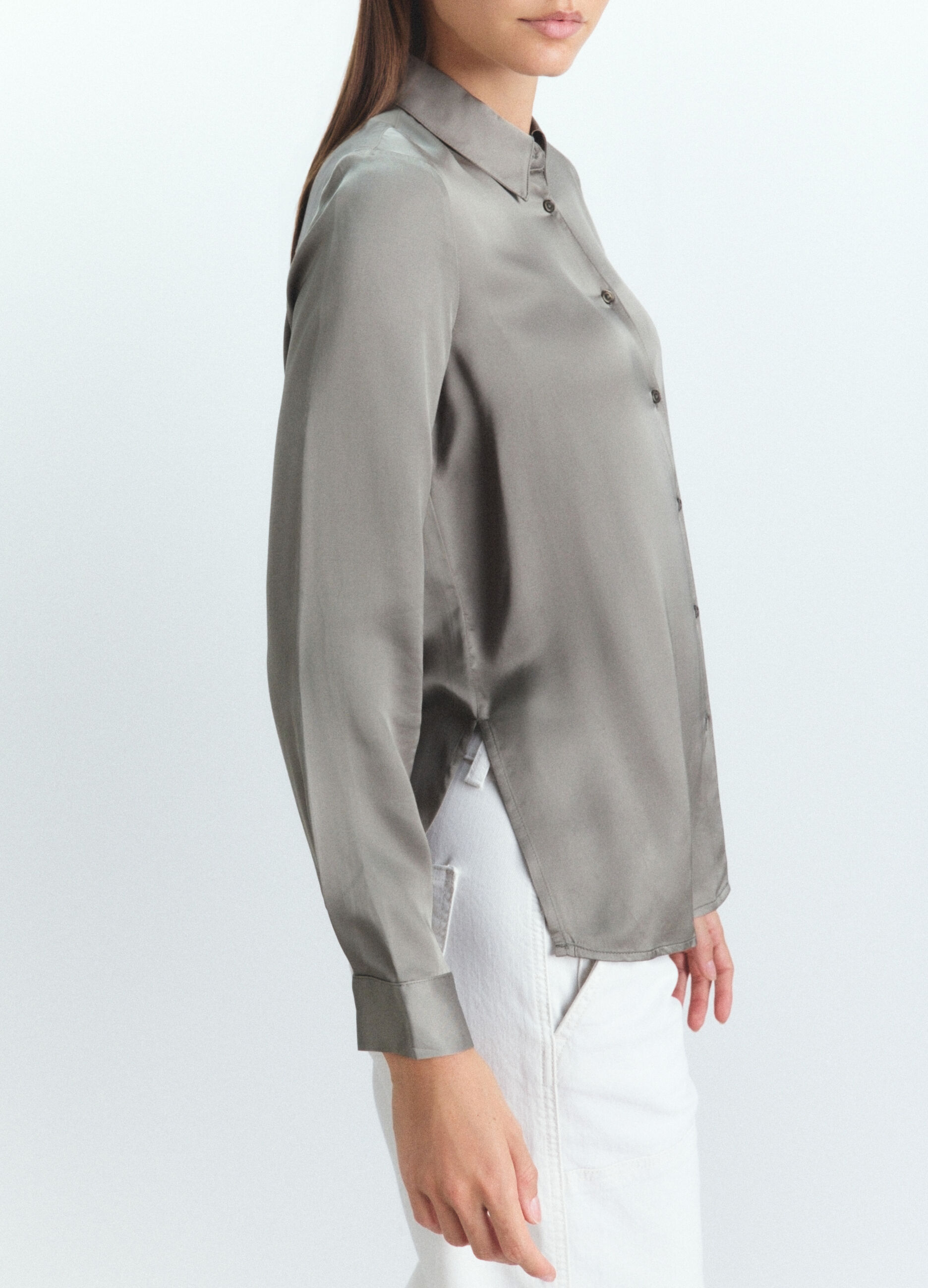 Camicia Fit Regular con colletto alla francese in raso di pura viscosa donna_3