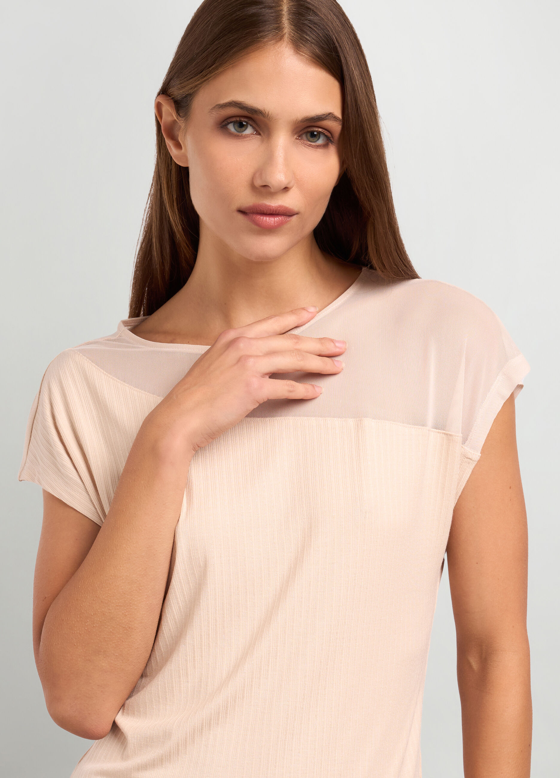 T-shirt in costina di viscosa stretch donna_2