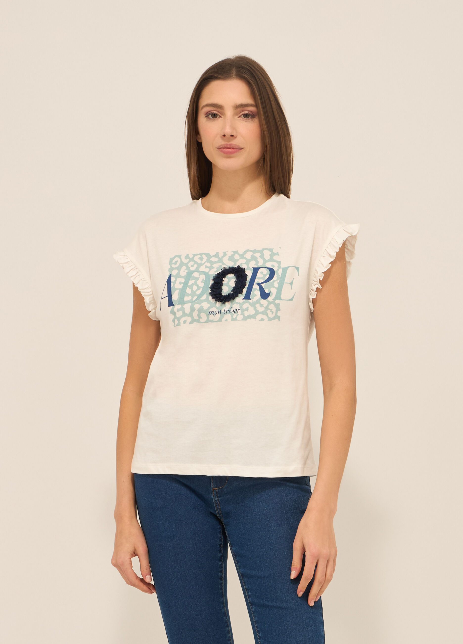 T-shirt smanicata in jersey di puro cotone donna_0