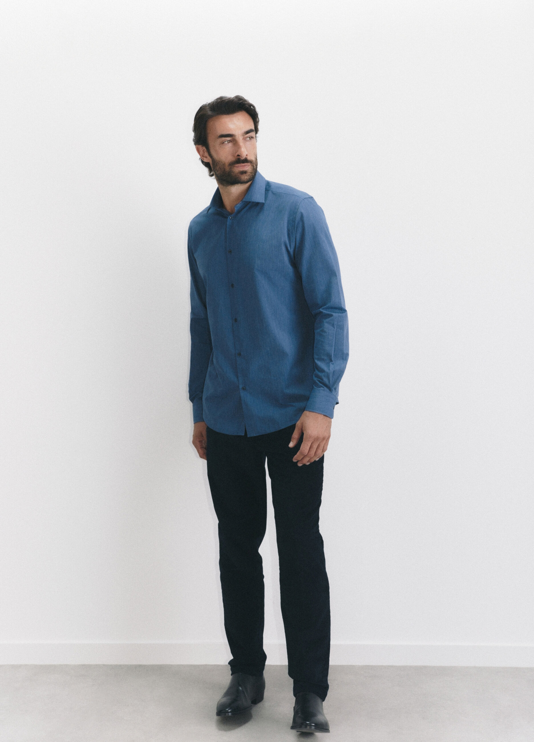 Camicia regular fit in tessuto effetto chambray uomo_0