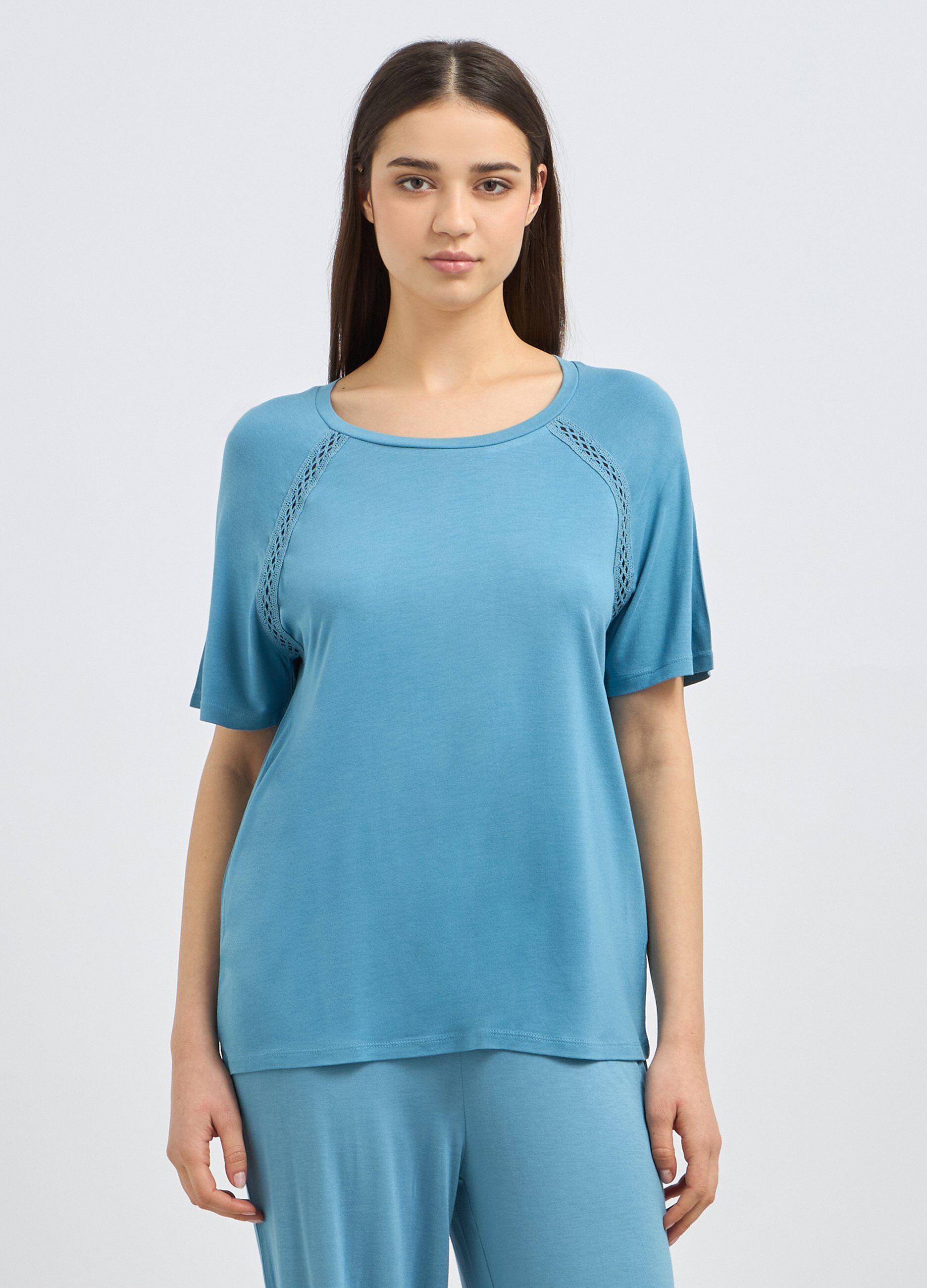 Top pigiama a maniche corte con pizzo donna_0