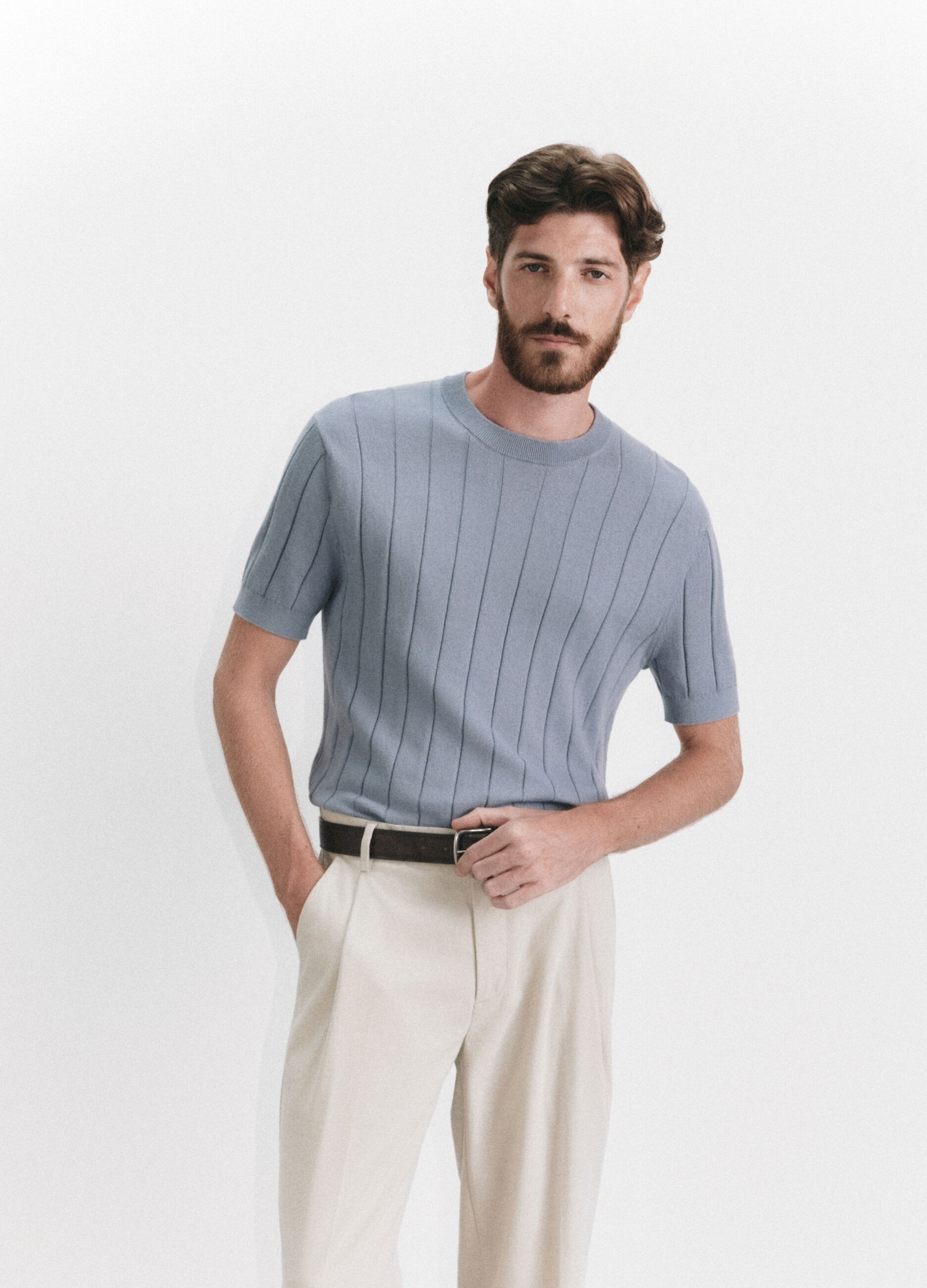 T-shirt in maglia a costa piatta uomo_1
