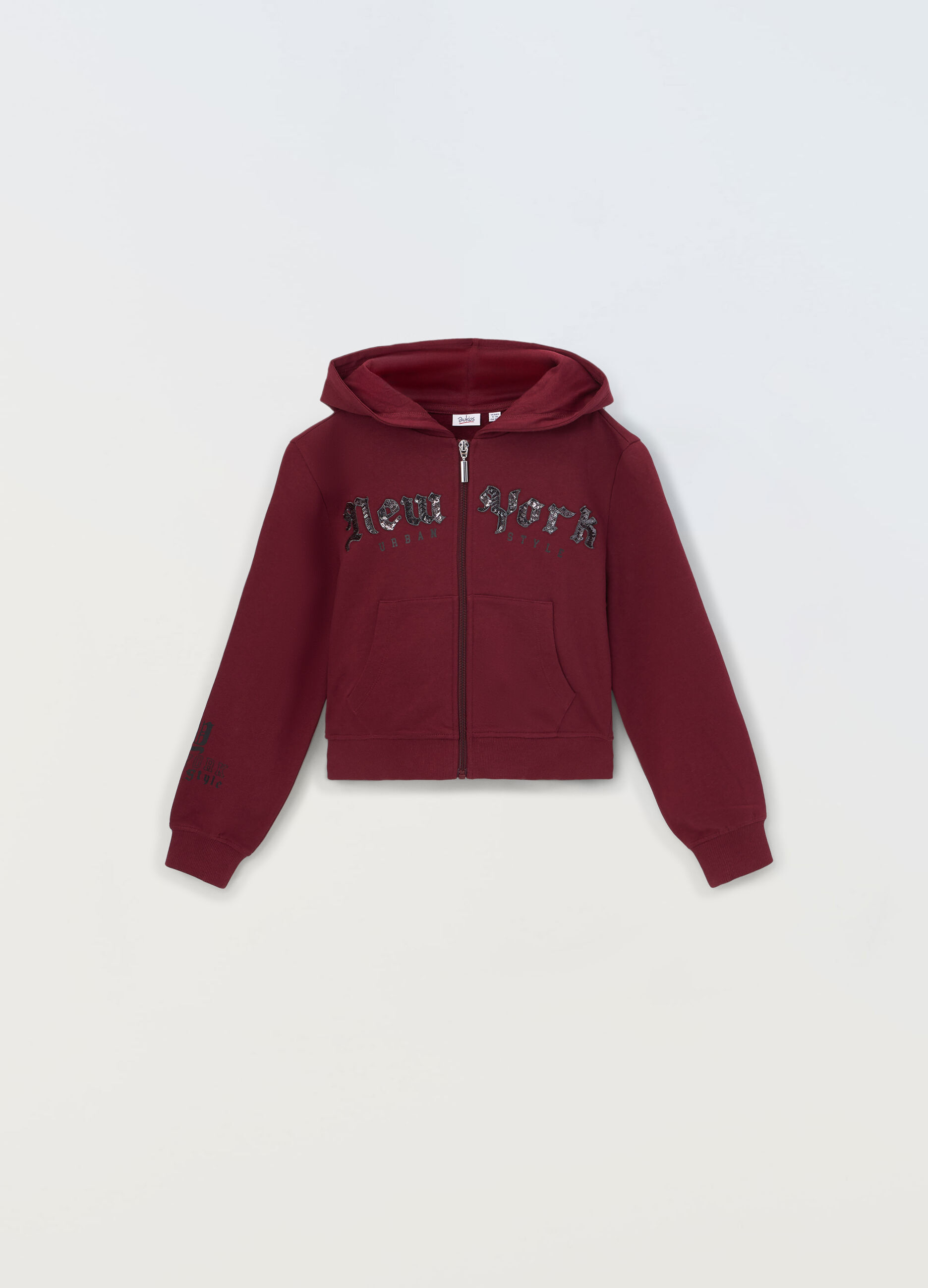 Felpa con zip e cappuccio in puro cotone ragazza_0