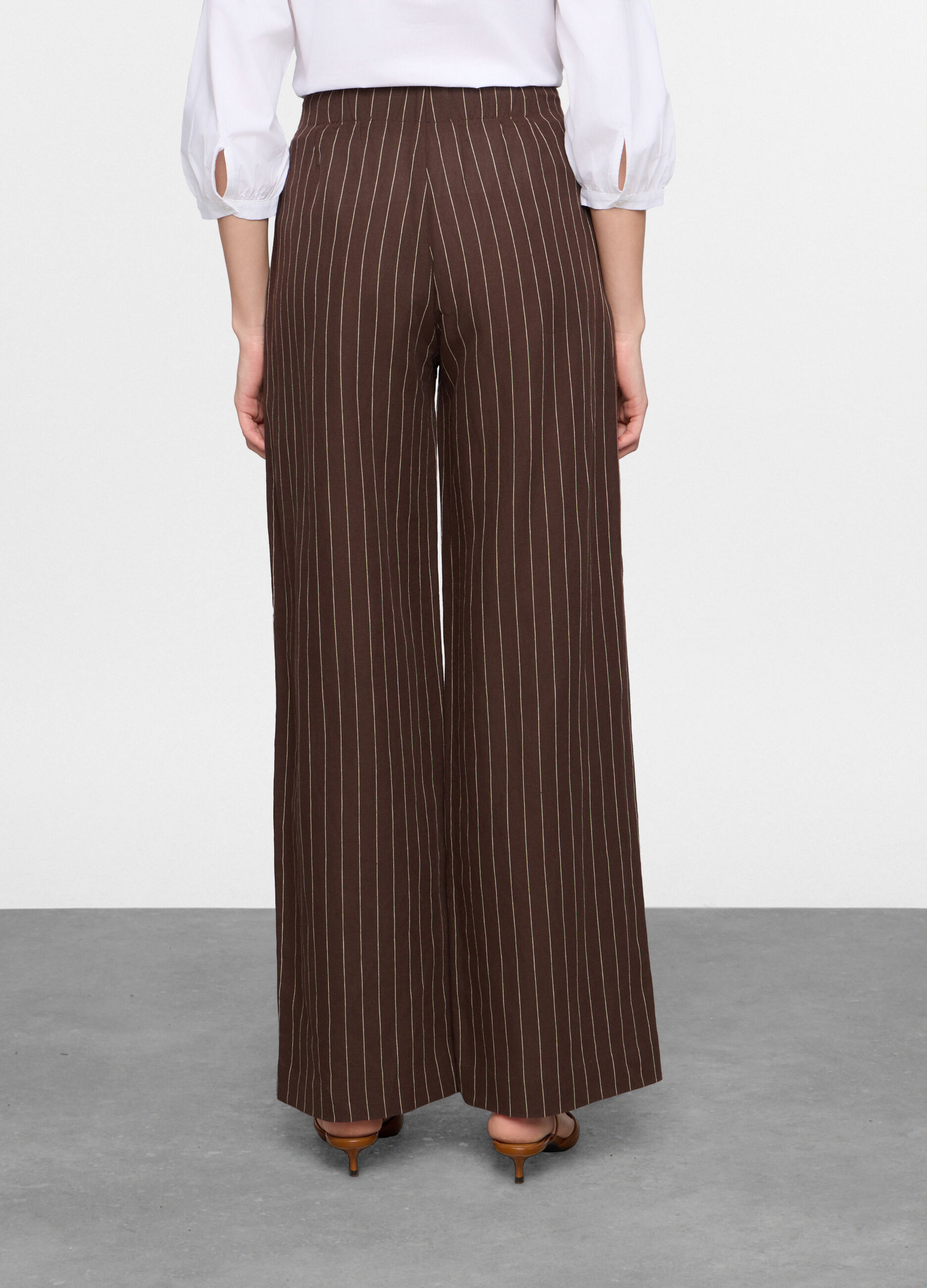 Pantaloni palazzo over fit gessati misto lino donna_1