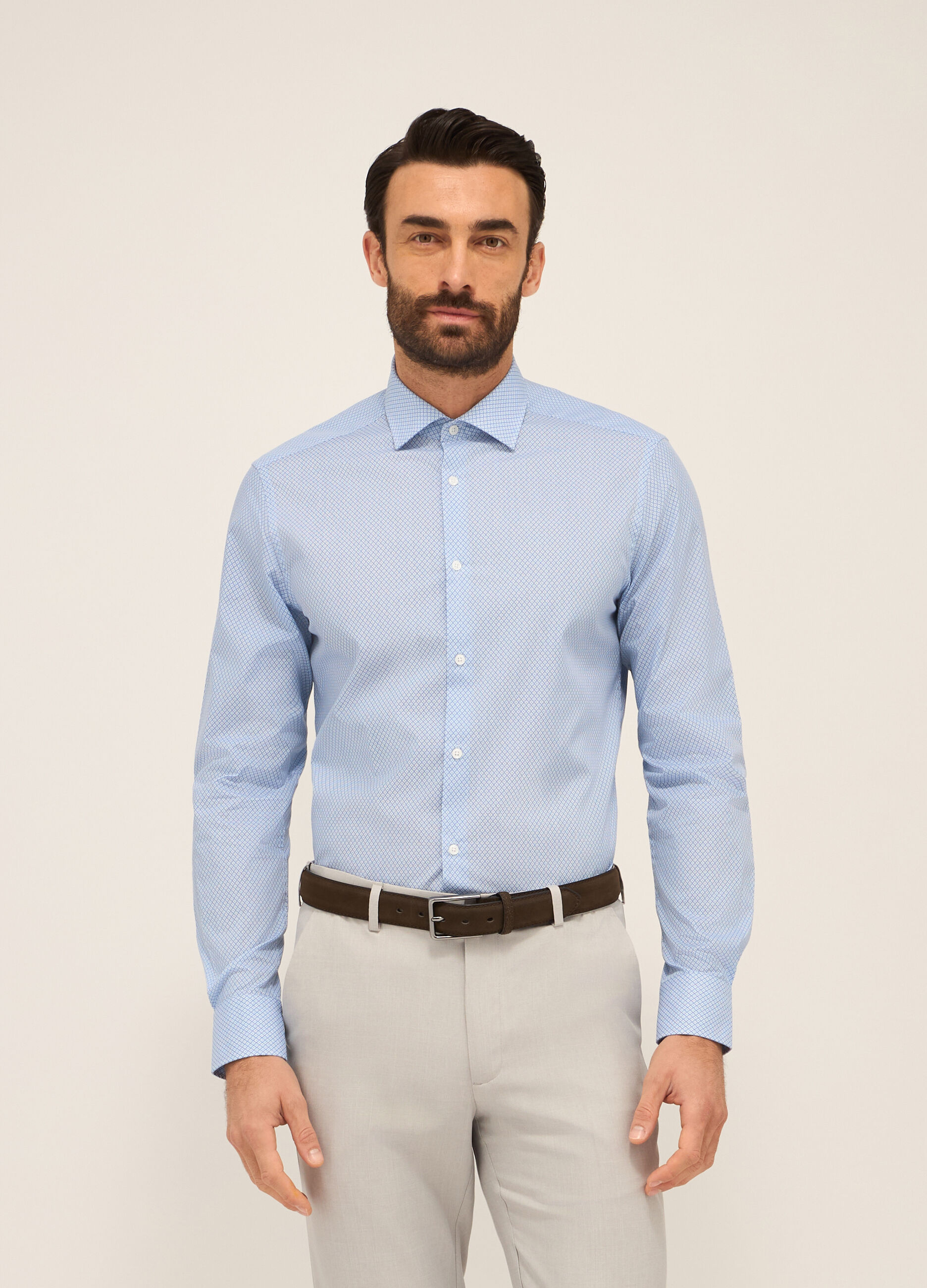 Camicia slim fit in misto cotone a fantasia uomo_0