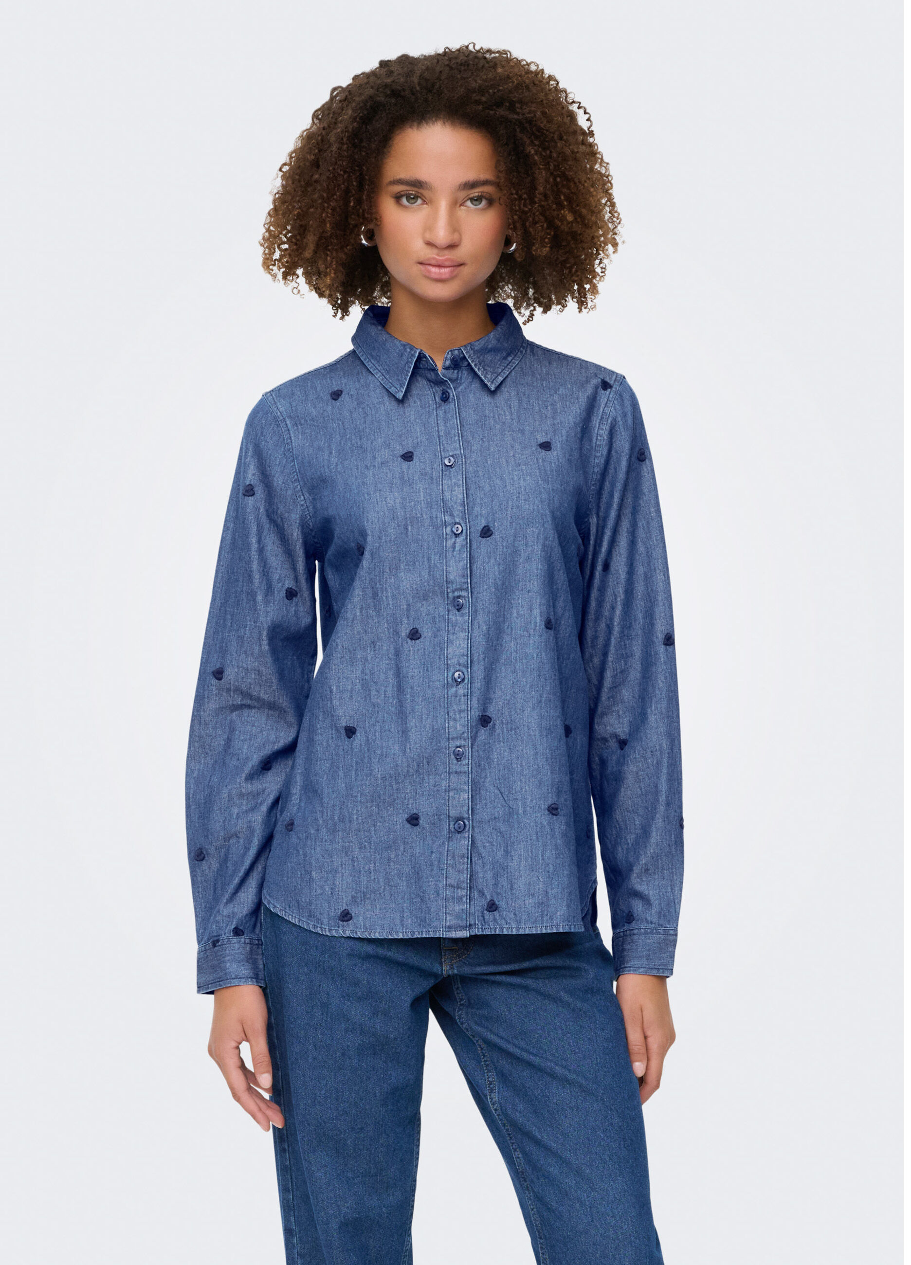 Camicia in denim con collo alla francese donna_0