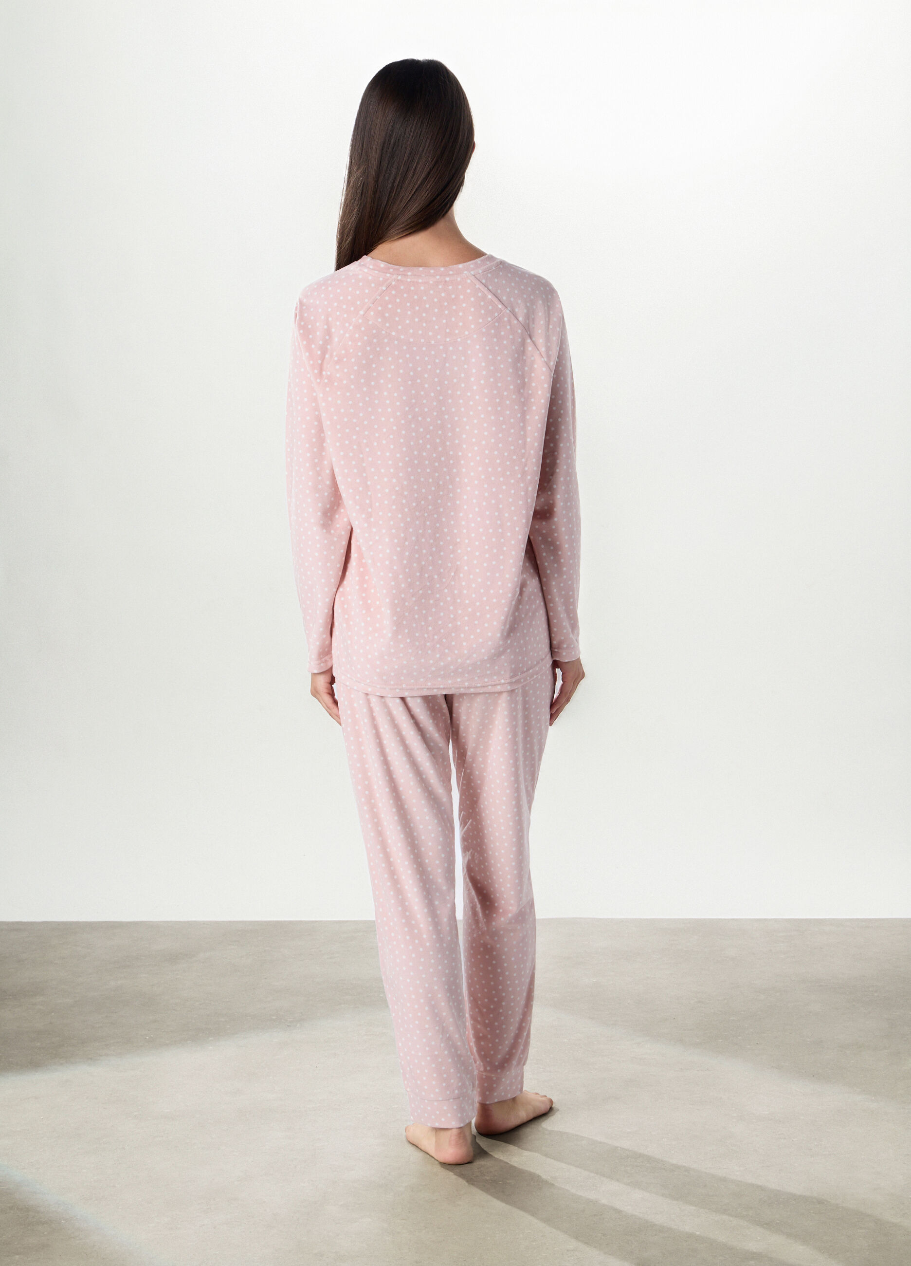 Set pigiama in velours a pois donna_1