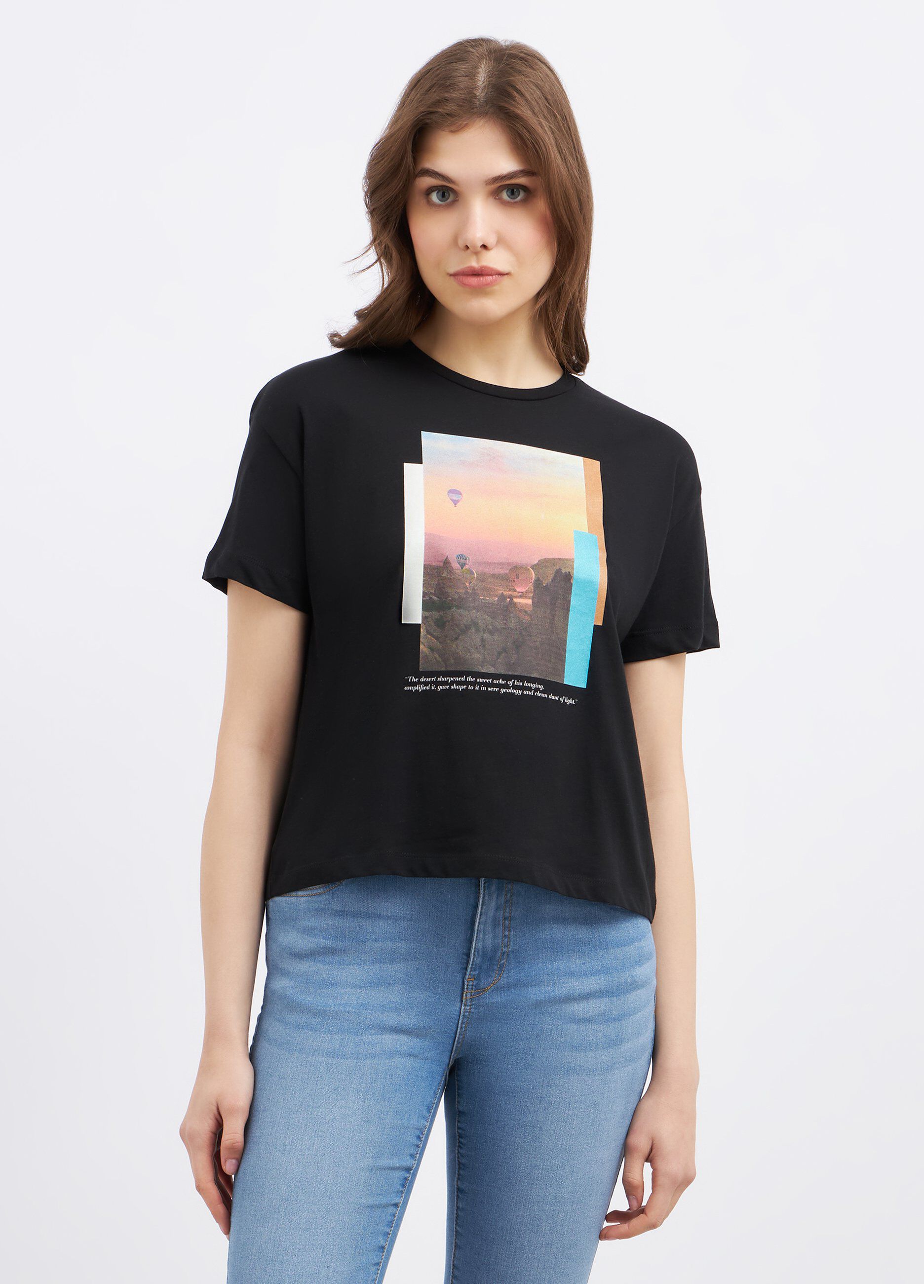 T-shirt in puro cotone con stampa donna_0