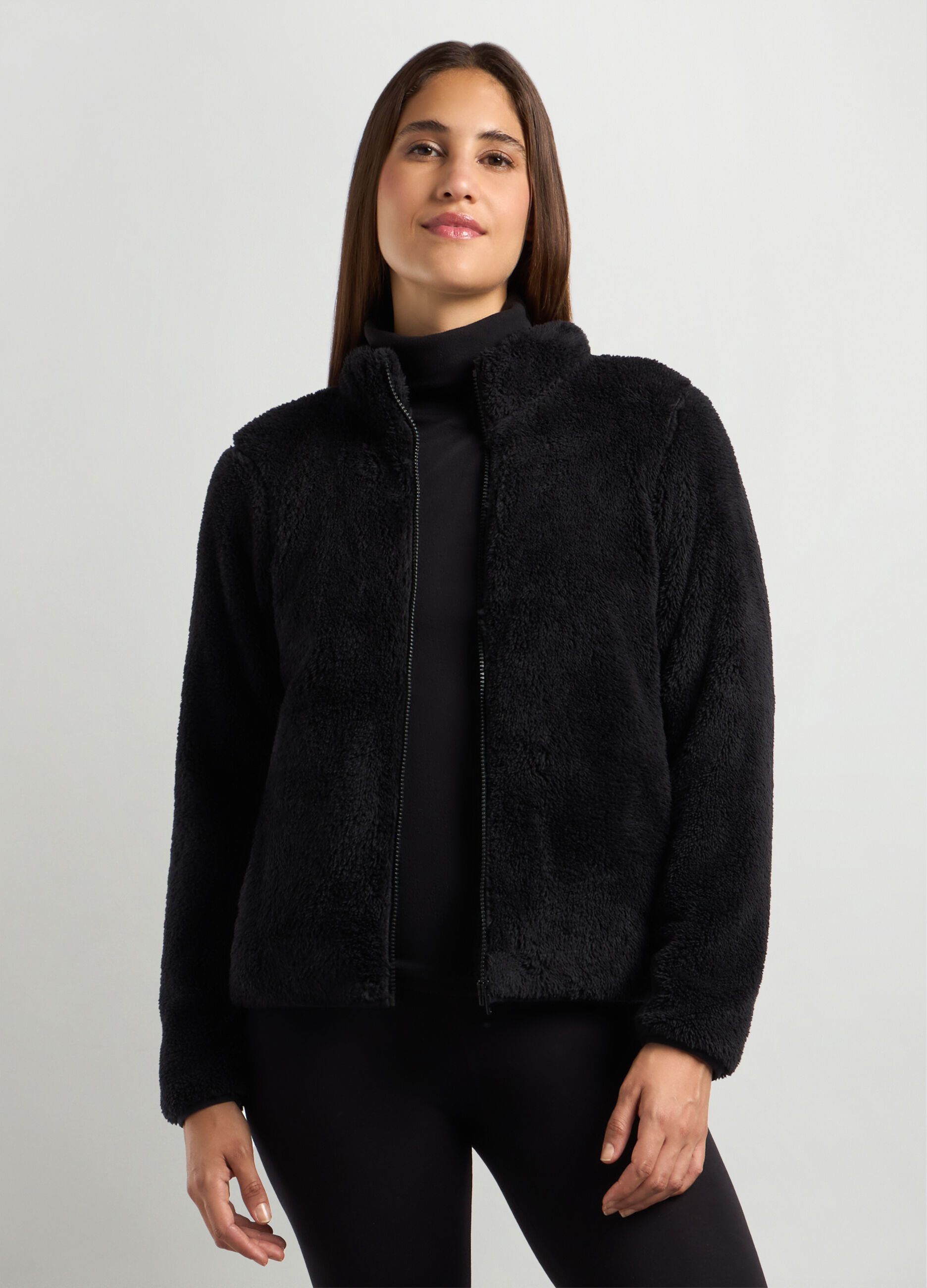 Felpa in sherpa con apertura full zip donna_0