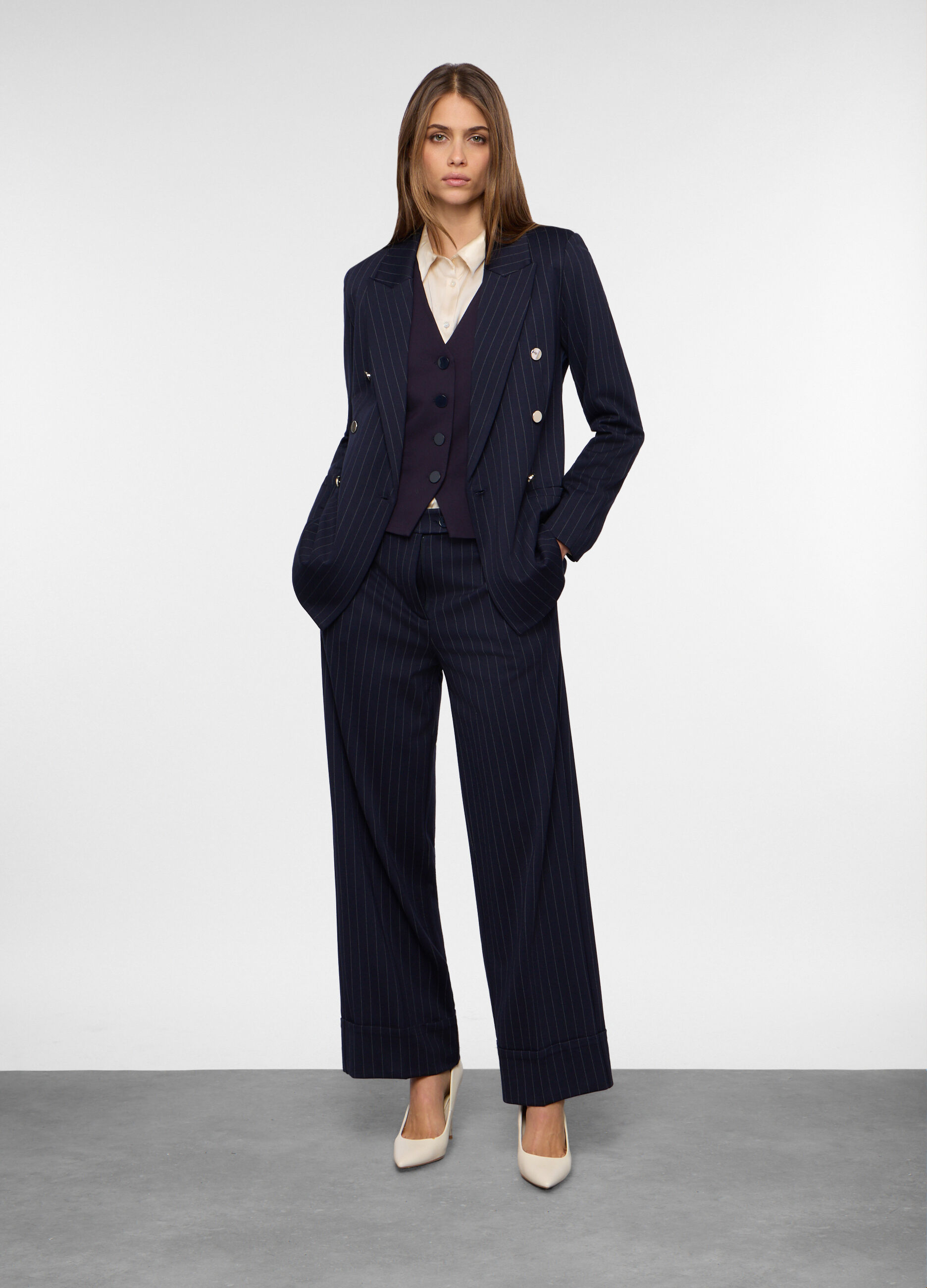 Blazer gessato misto viscosa donna_0