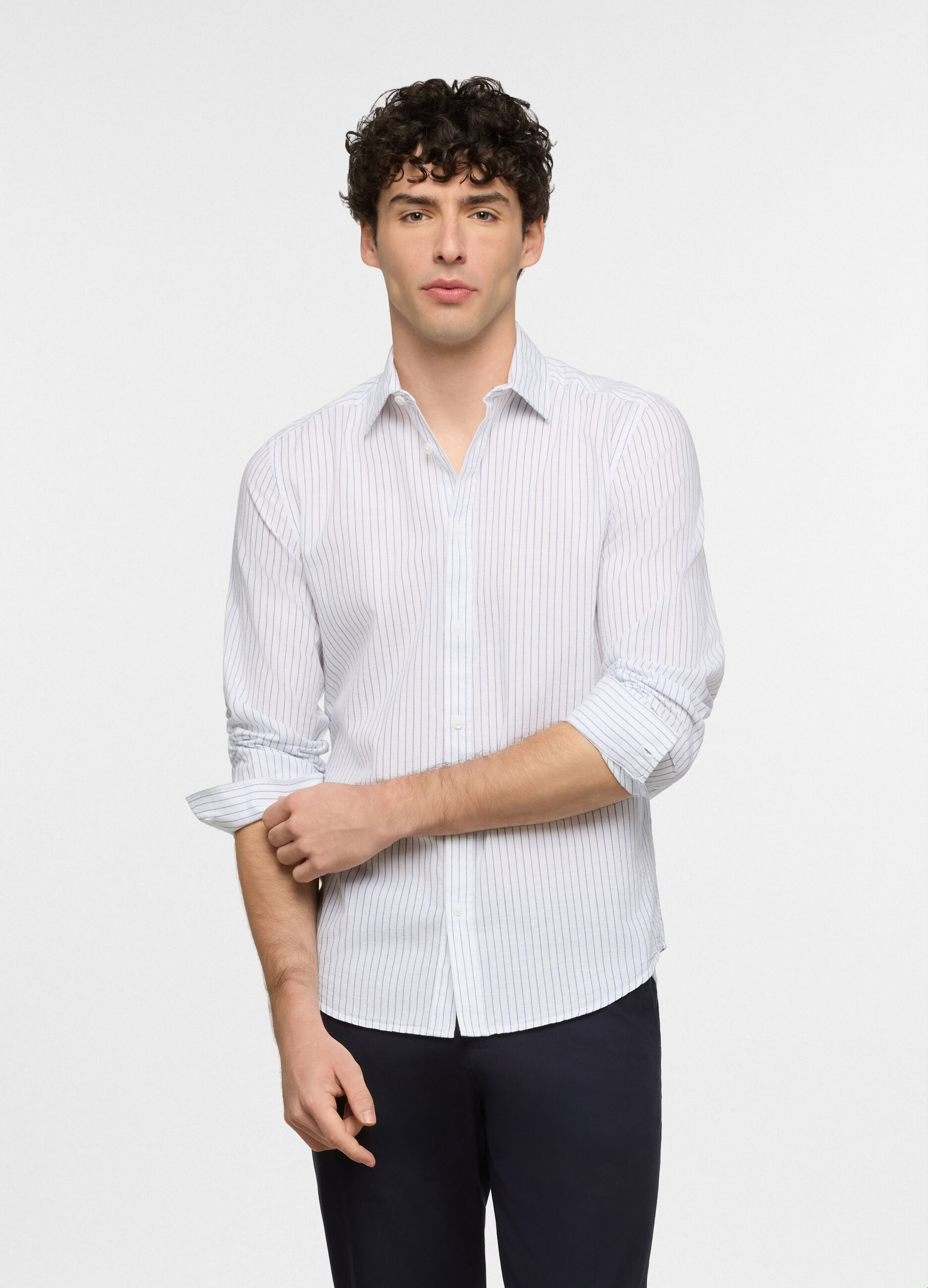 Camica regular fit con collo classico in cotone uomo_0