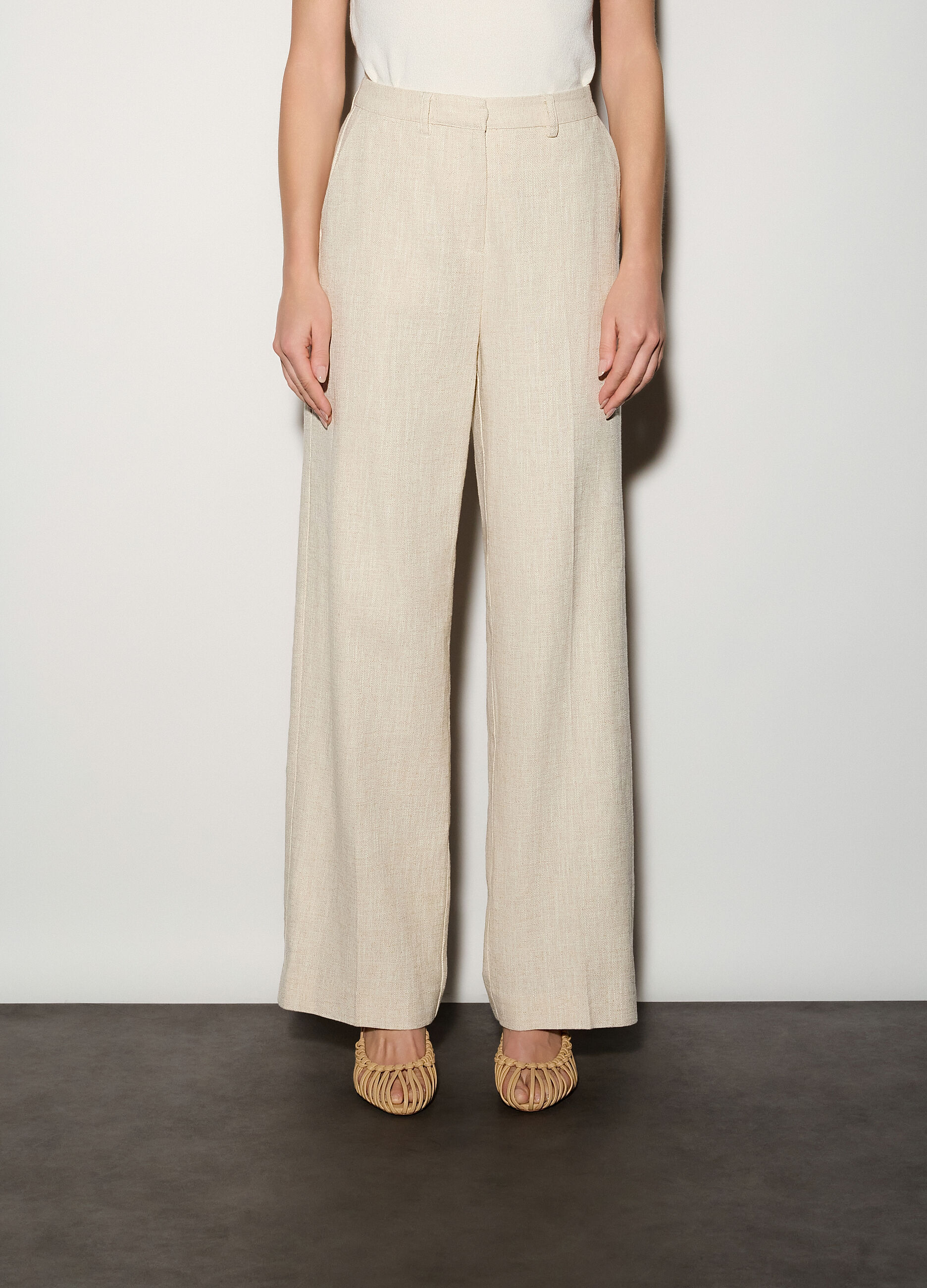 Pantaloni chino regular fit misto lino donna_1