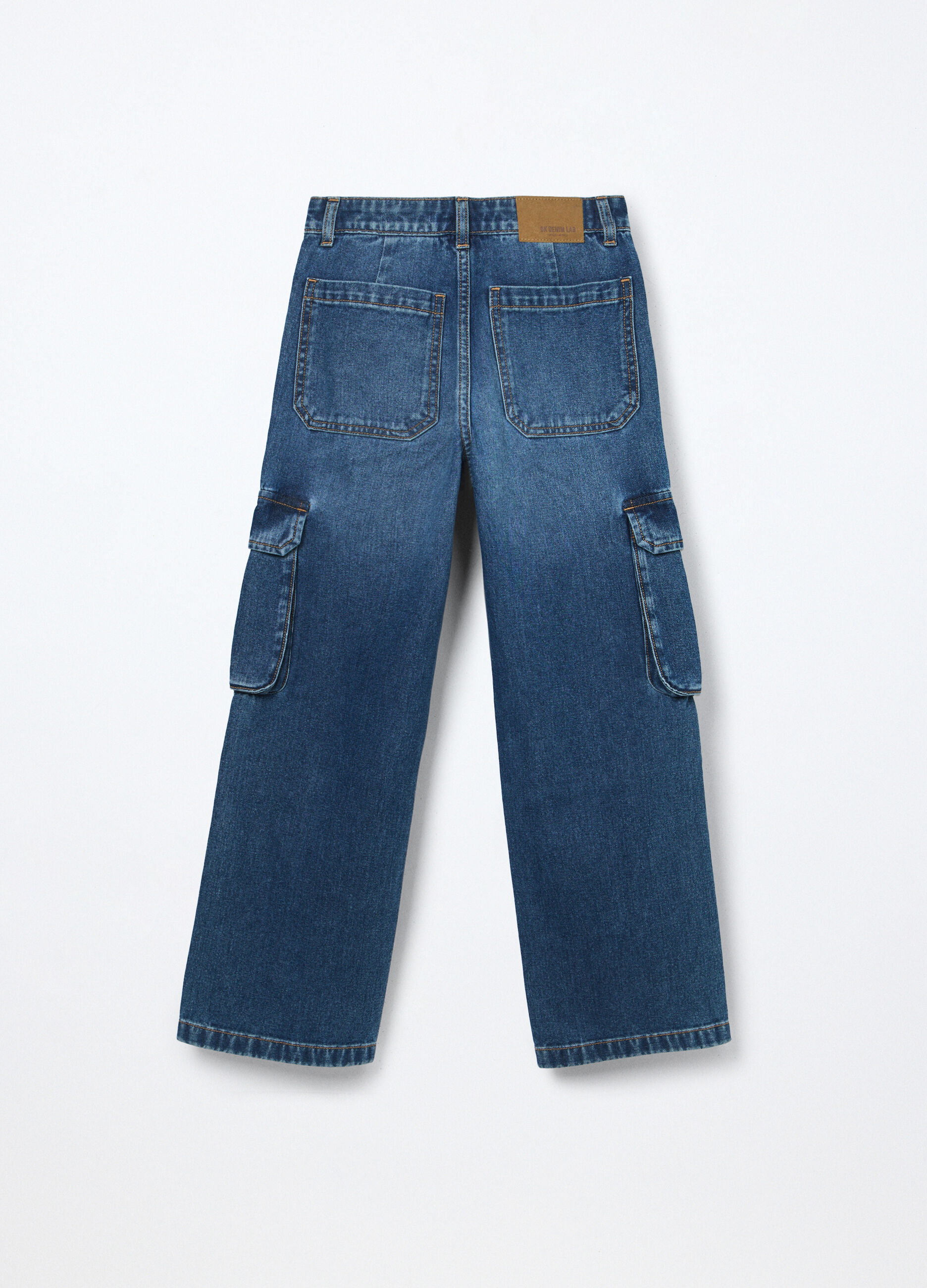 Pantaloni cargo in denim di puro cotone ragazza_1