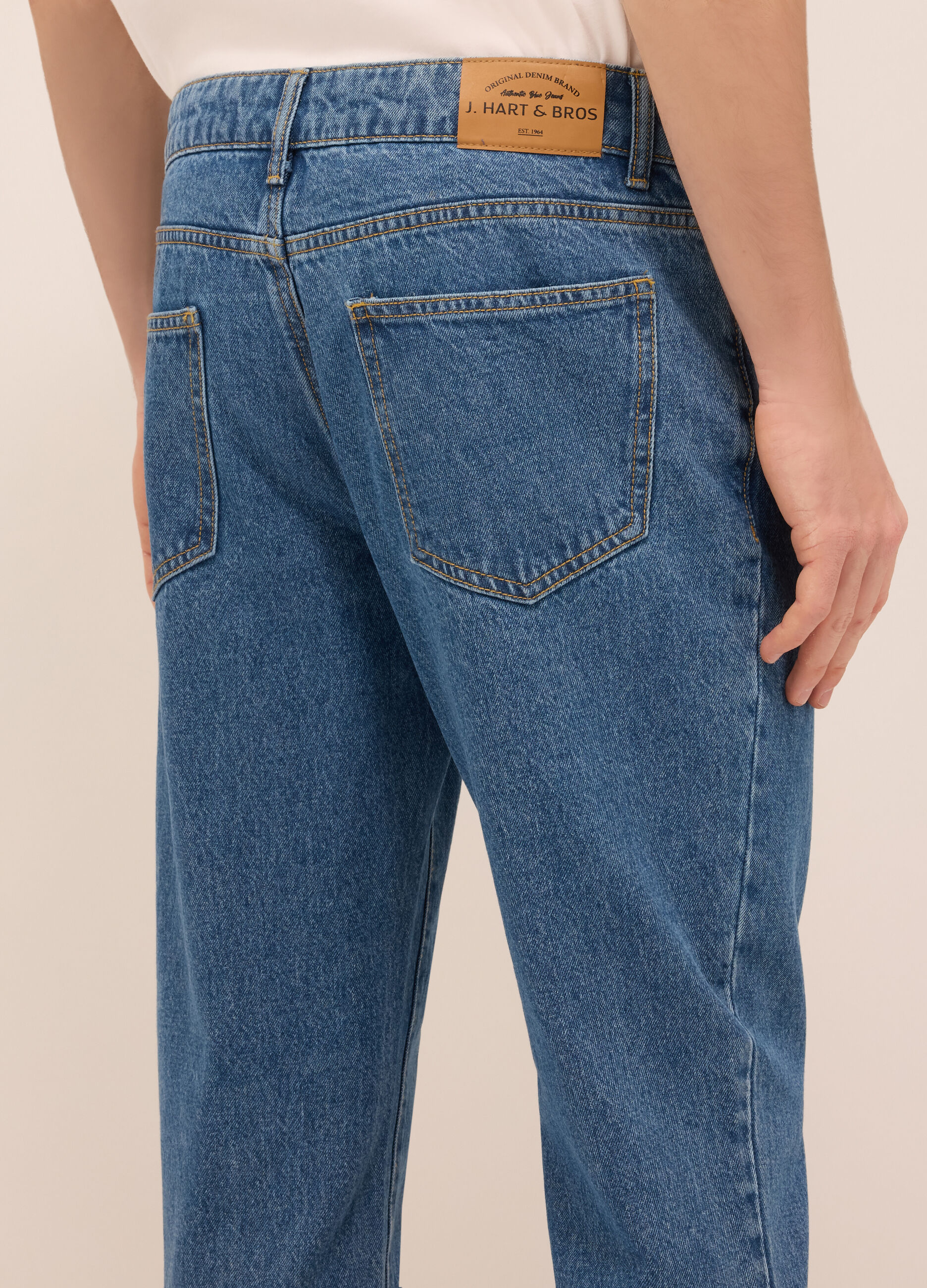 Jeans 5 tasche regular fit in denim di puro cotone uomo_3