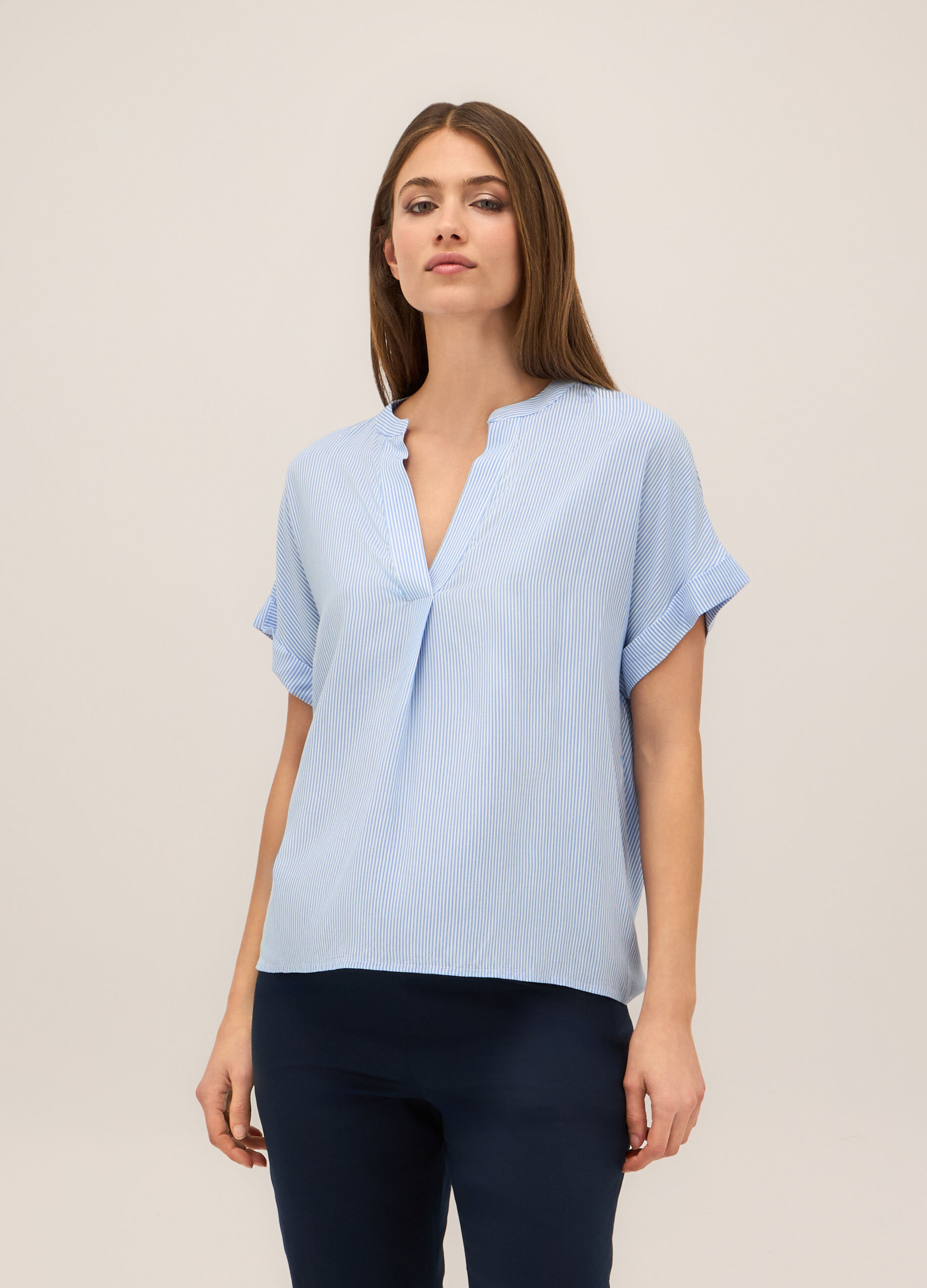 Blusa in pura viscosa a righe donna_0