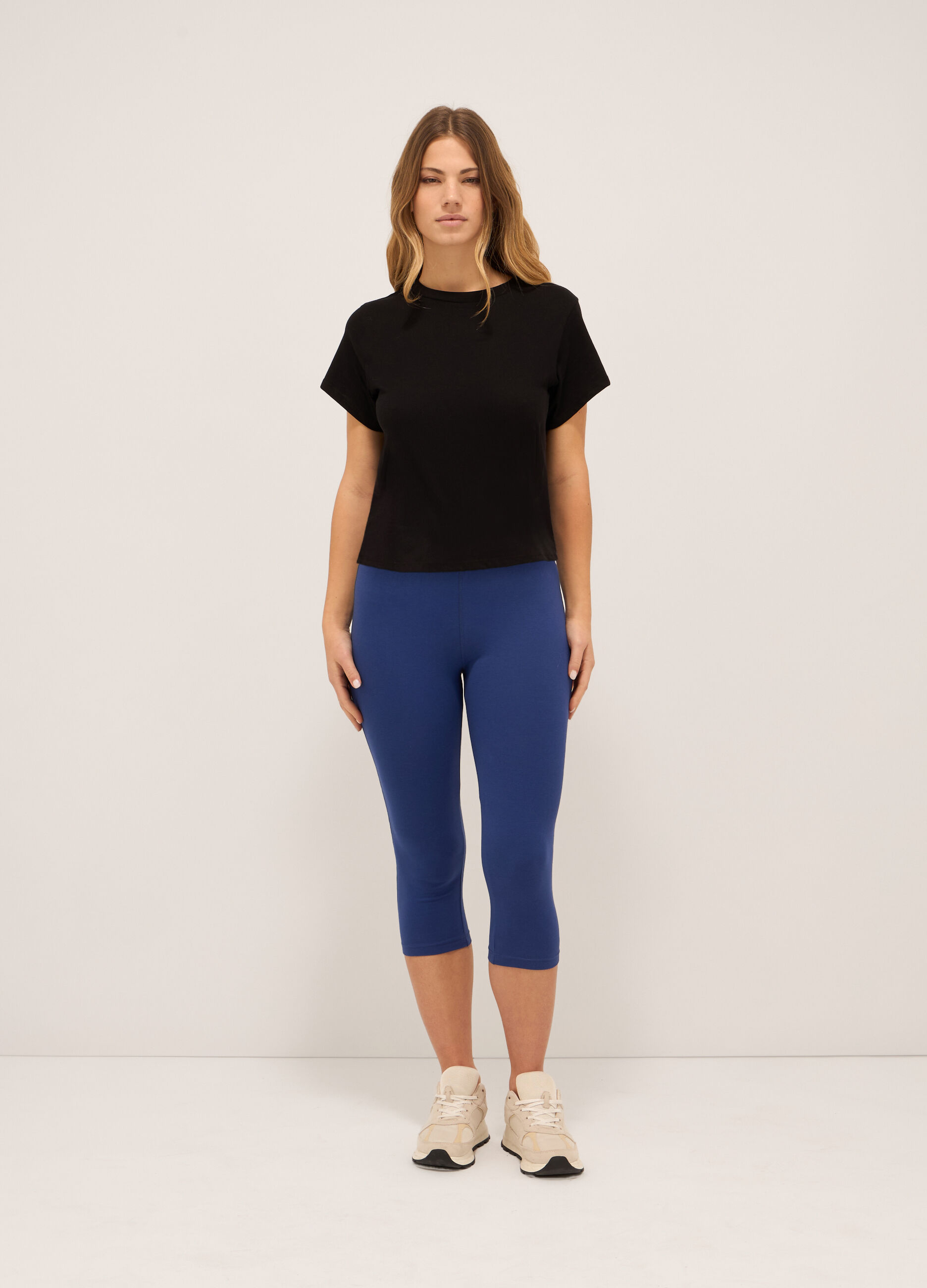 Leggings capri in jersey di cotone stretch donna_0