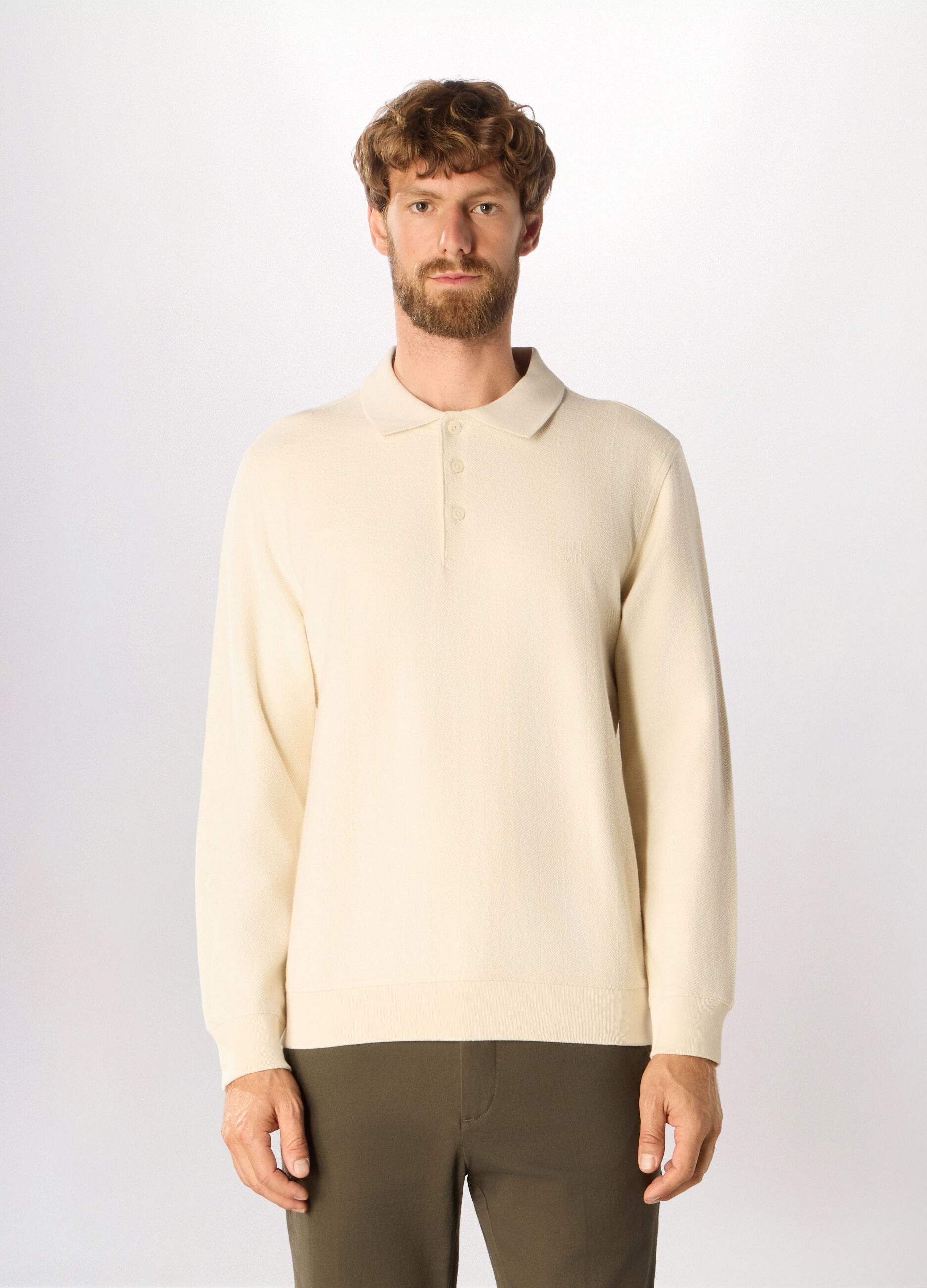 Polo a maniche lunghe in cotone chevron uomo_0