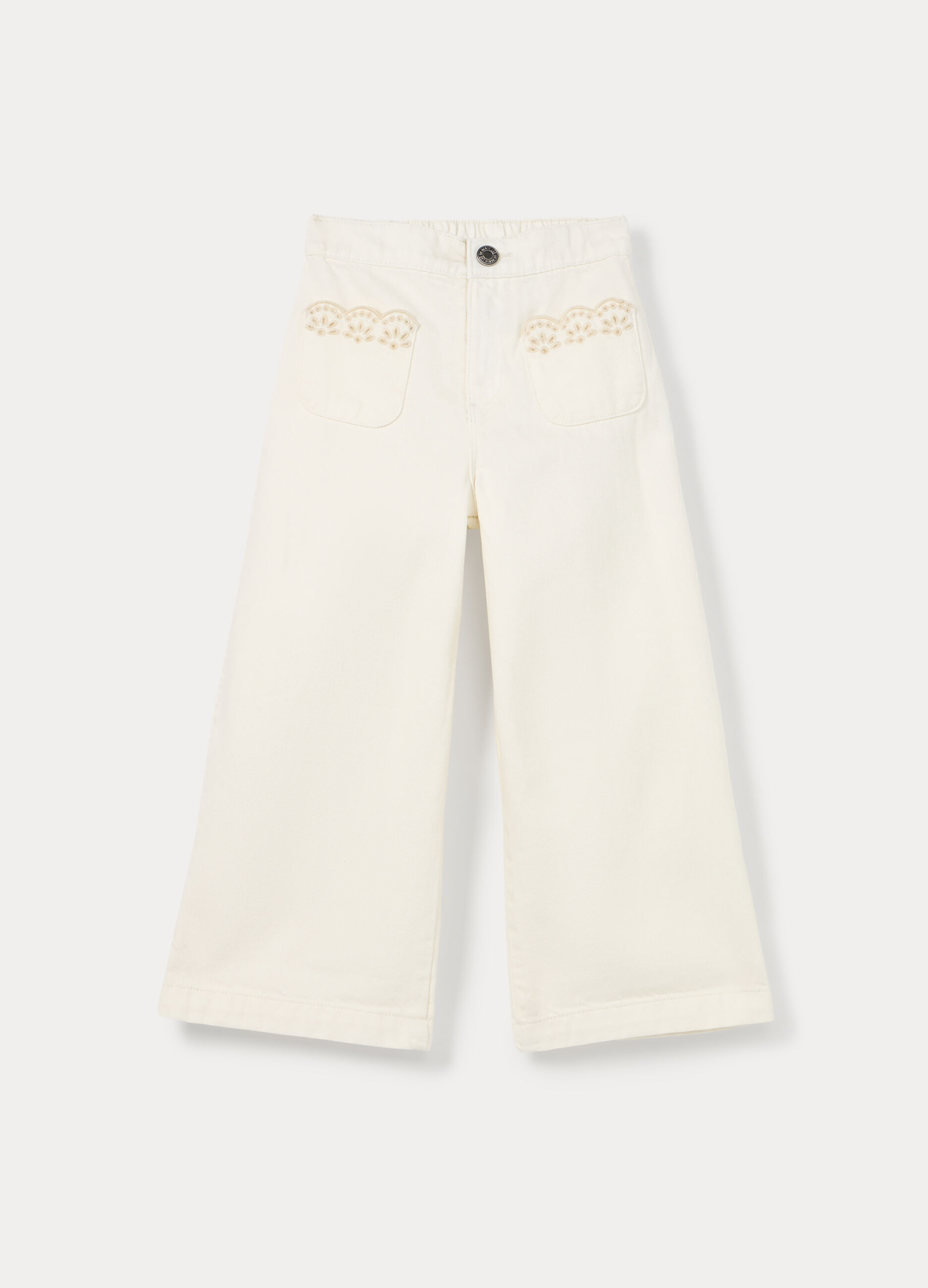 Pantaloni wide leg in twill di puro cotone ragazza_0