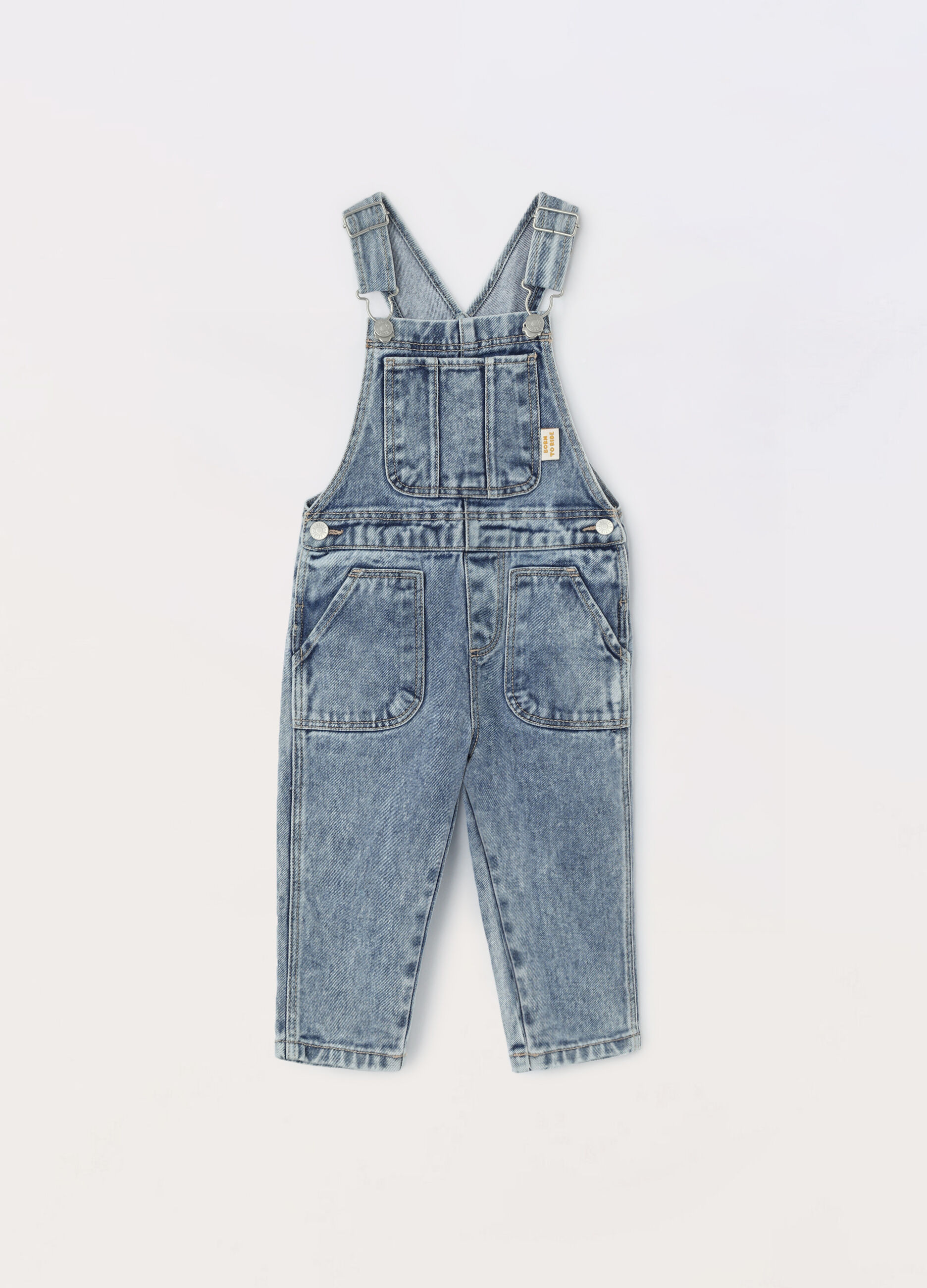 Salopette in denim di puro cotone neonato