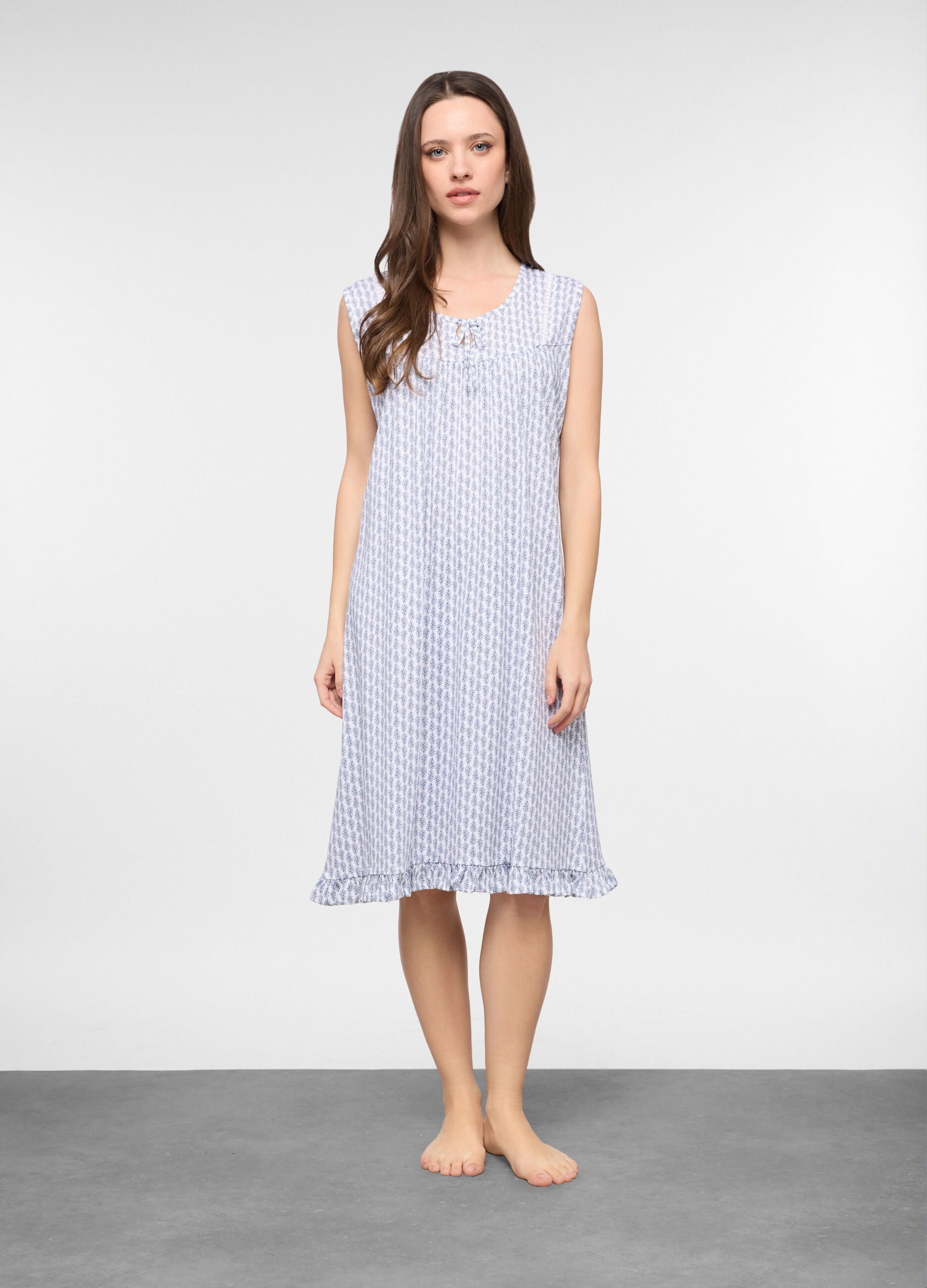 Camicia da notte smanicata in puro cotone donna_0