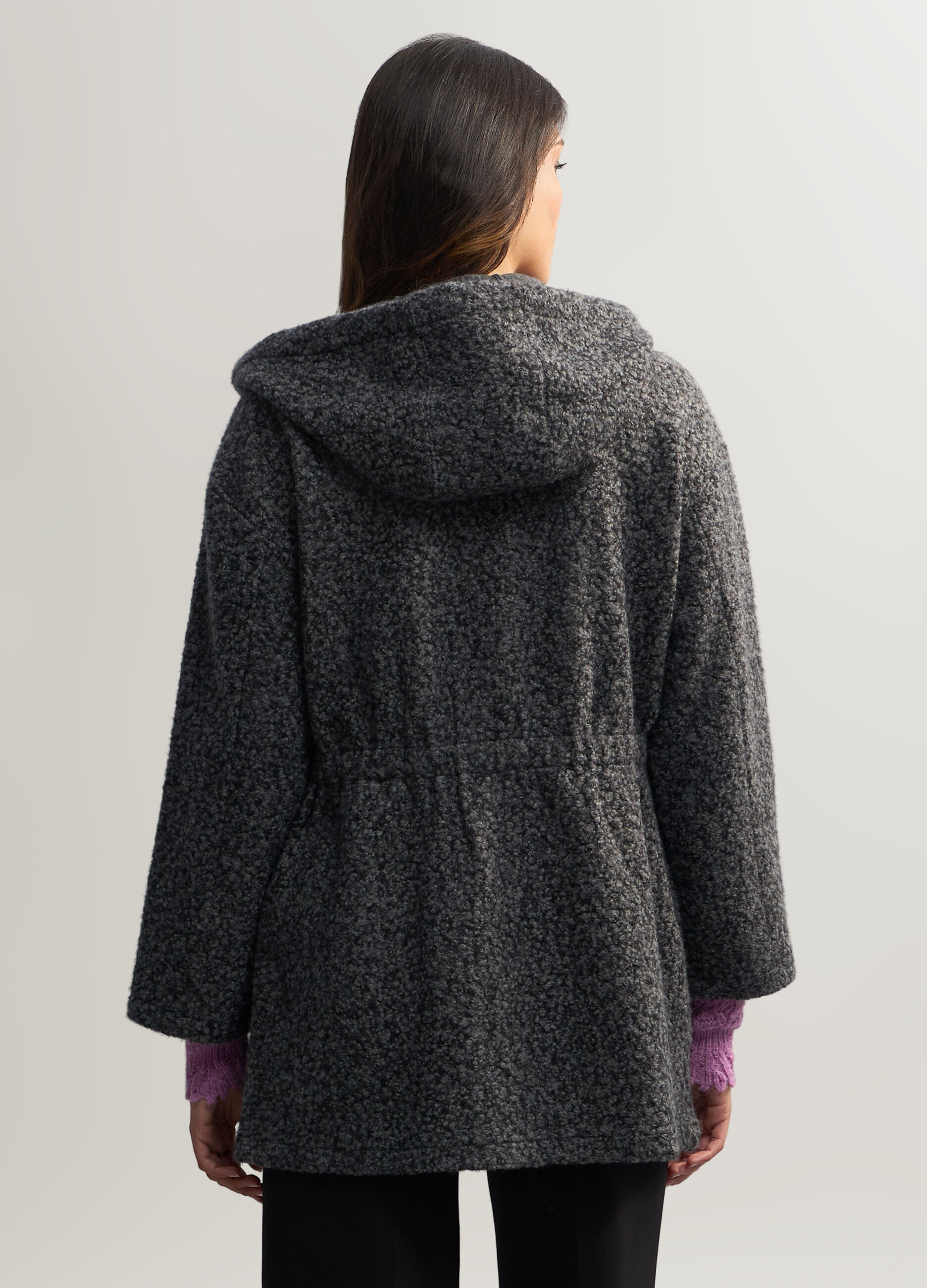 Giacca boucl&eacute; con cappuccio donna_1