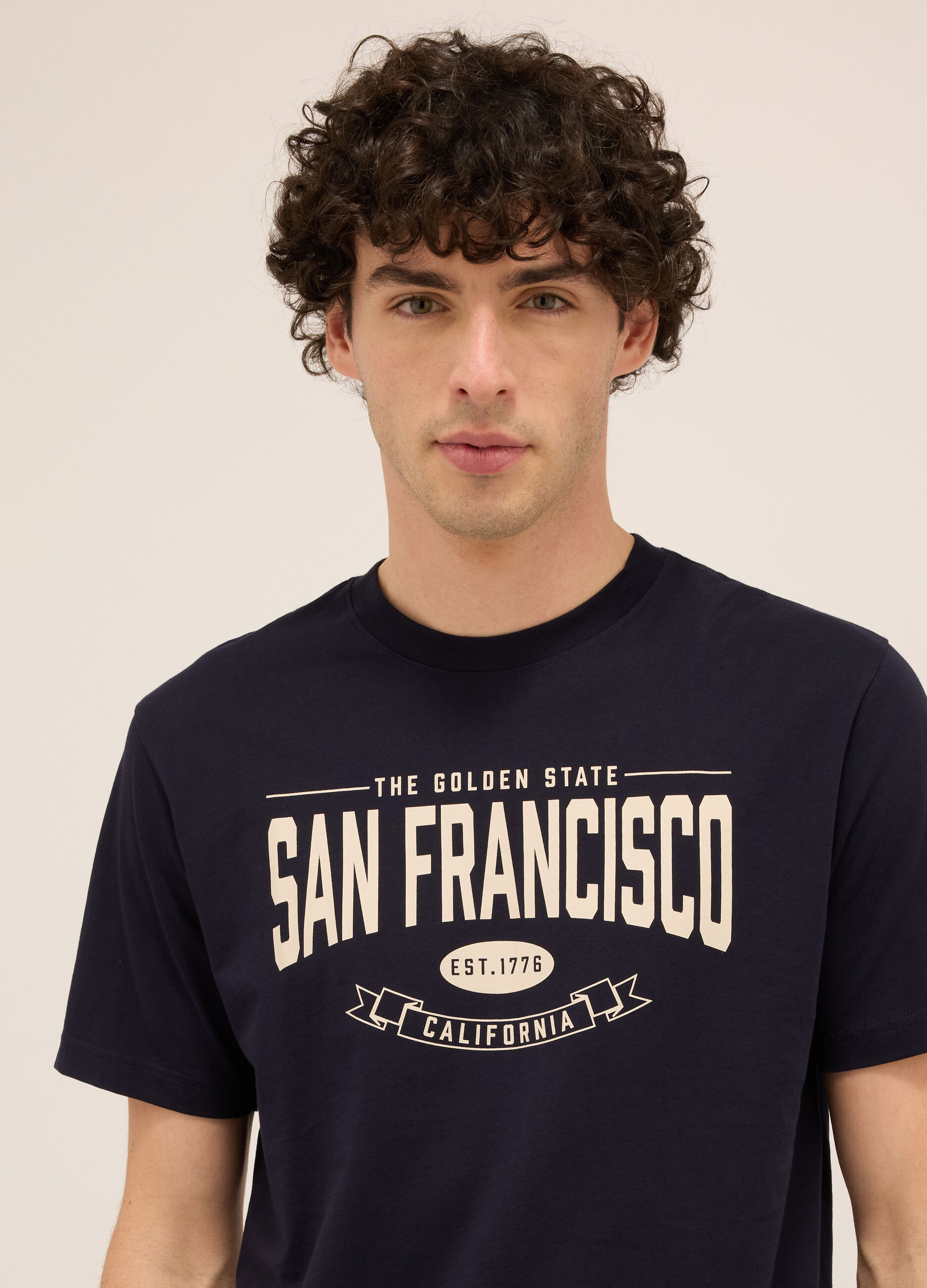 T-shirt girocollo in puro cotone con stampa uomo_1