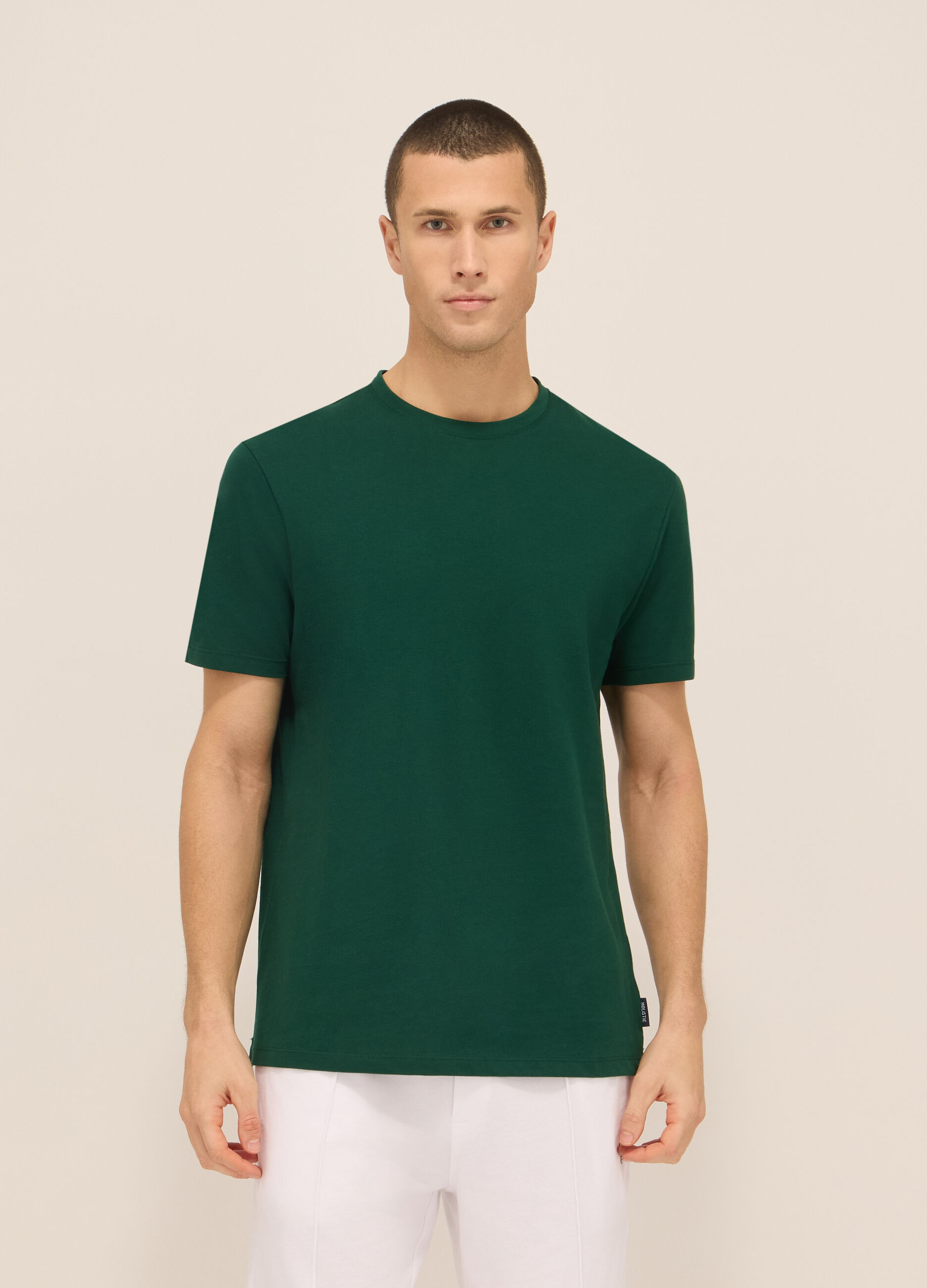 T-shirt girocollo in piquet di cotone uomo_0