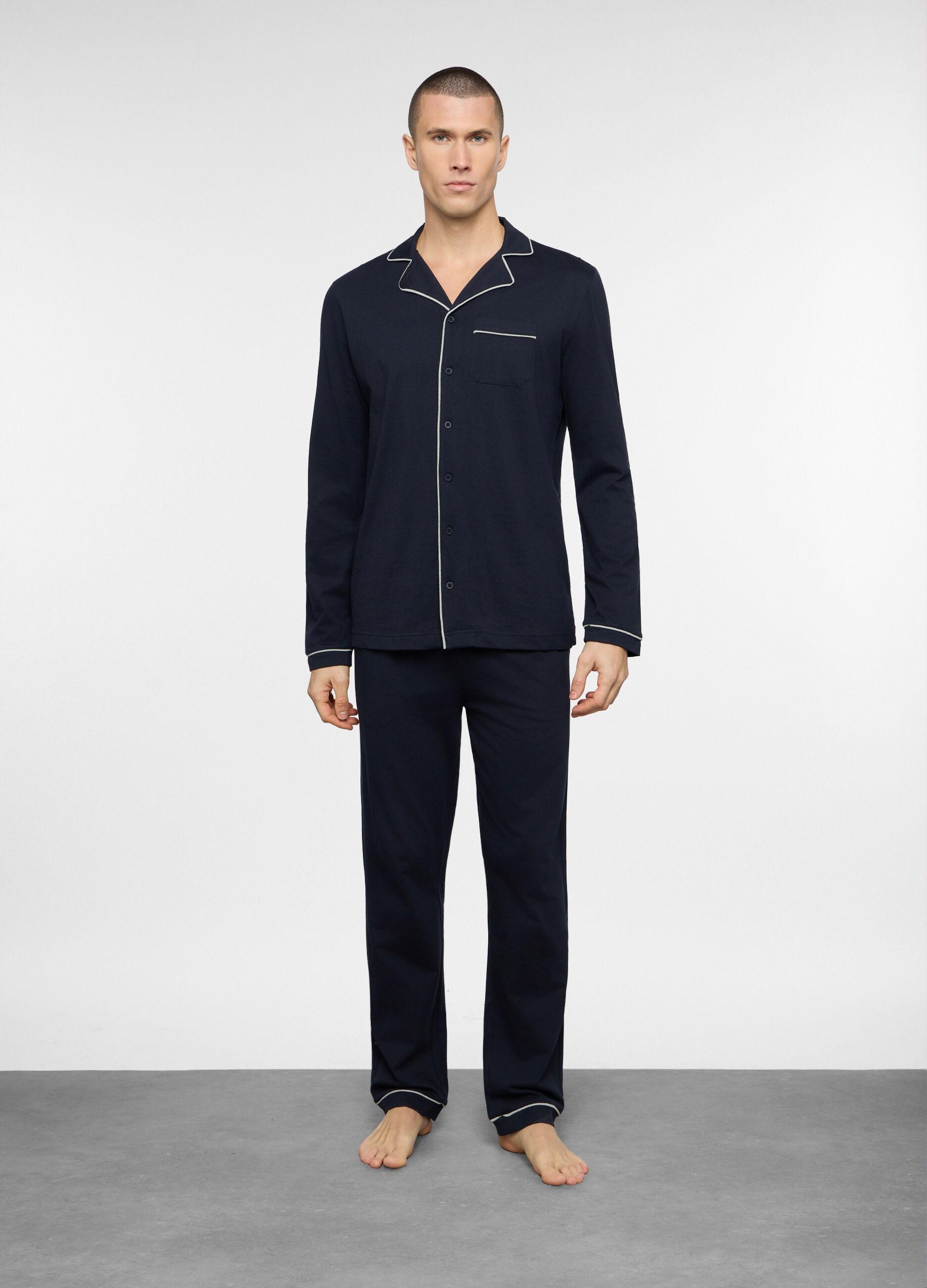 Pigiama lungo a camicia in cotone uomo_0