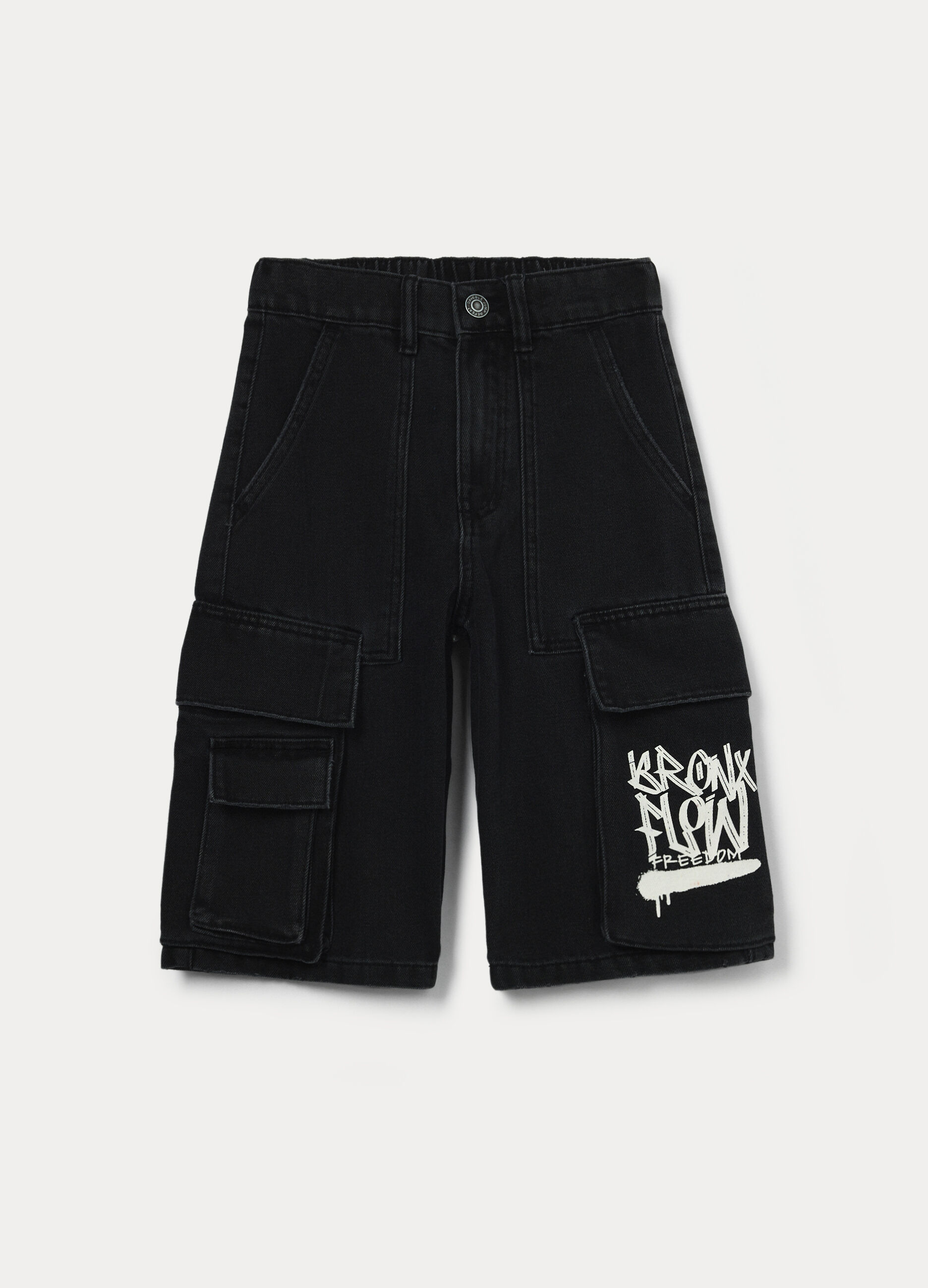 Shorts cargo in denim misto cotone ragazzo_0