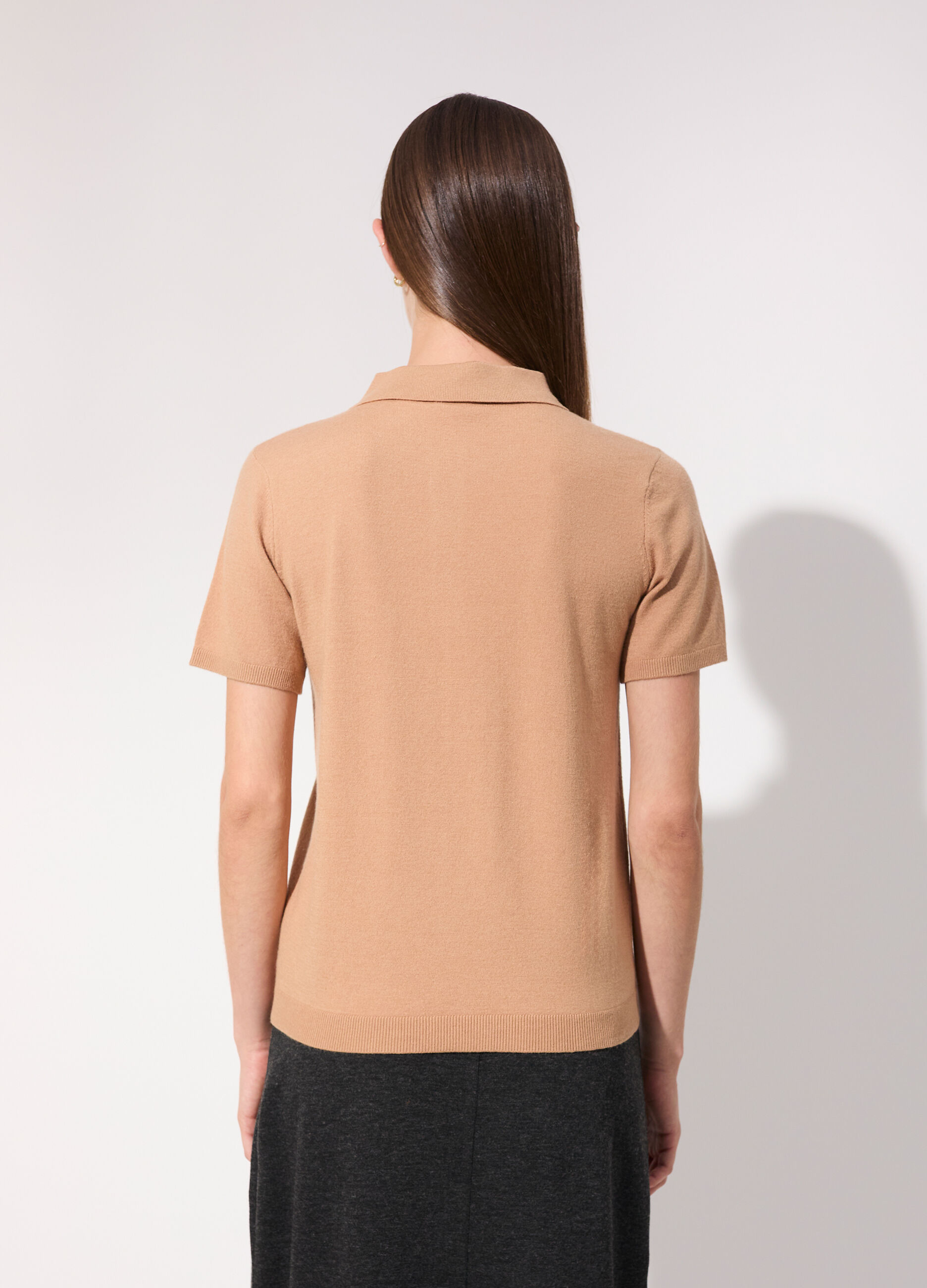 Polo in tricot misto cashmere a maniche corte donna_2