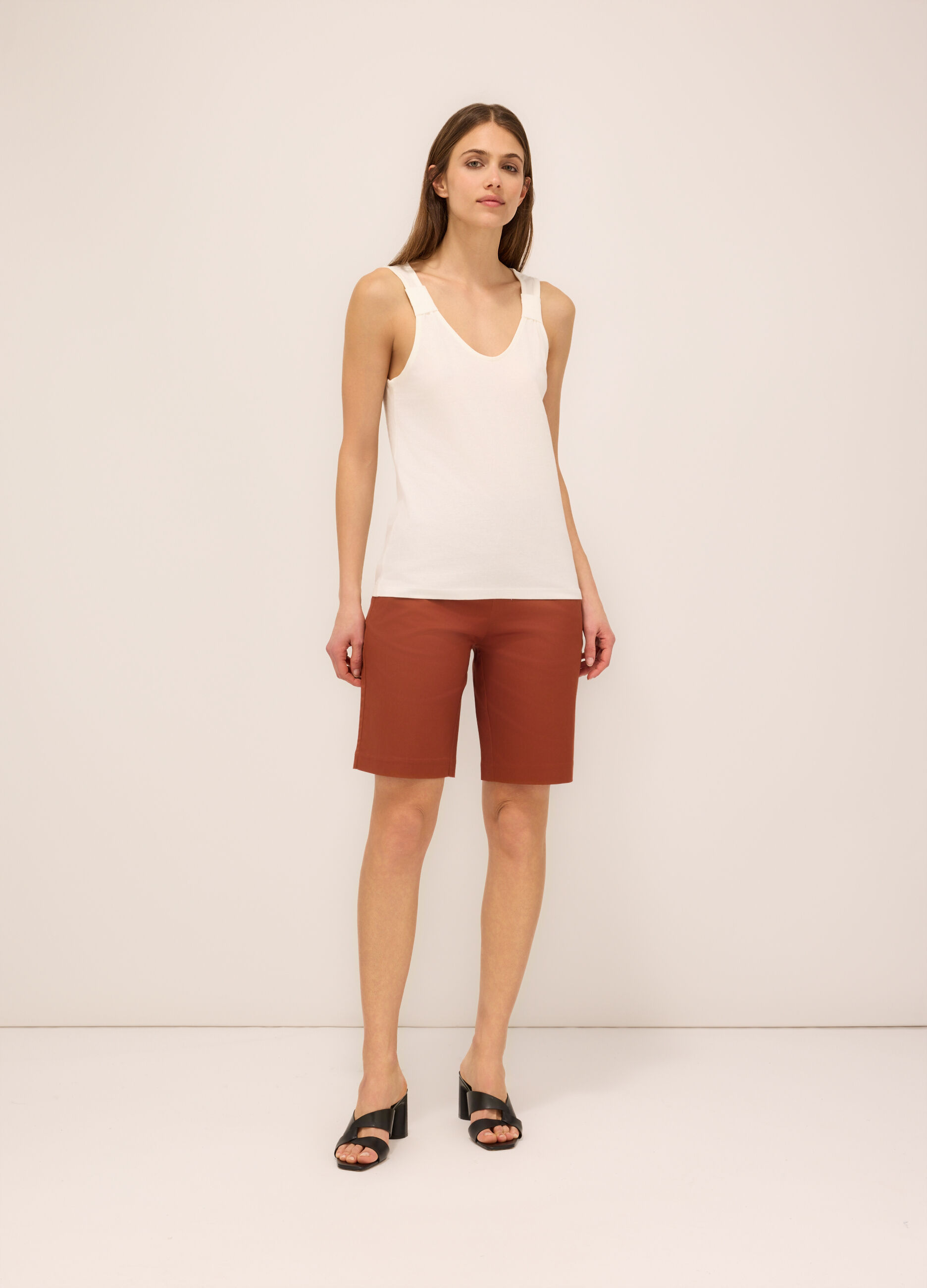 Shorts in raso di cotone stretch donna_0